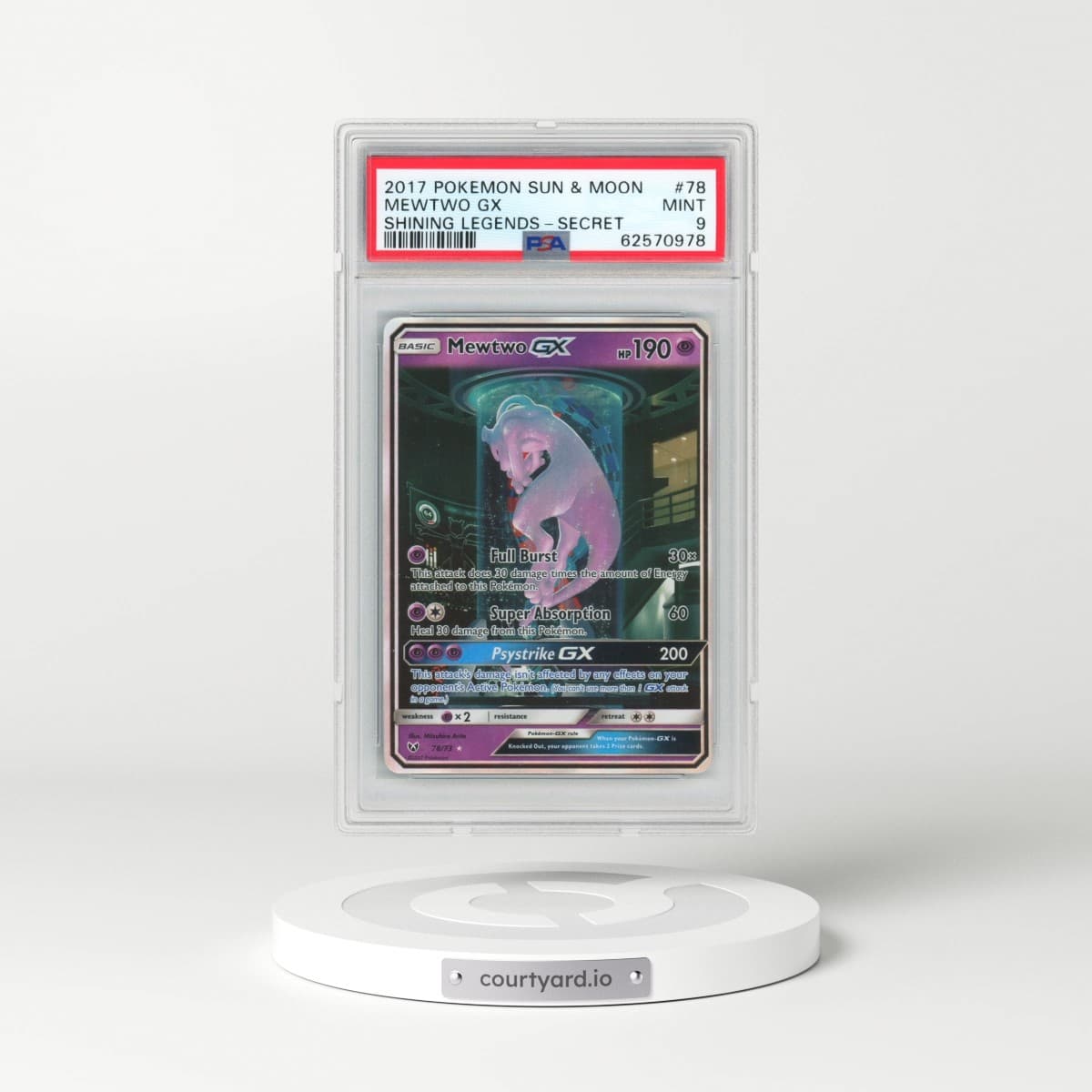 2017 Pokémon Sun & Moon Shining Legends #78 Mewtwo GX - Holo Secret (PSA 9 MINT)