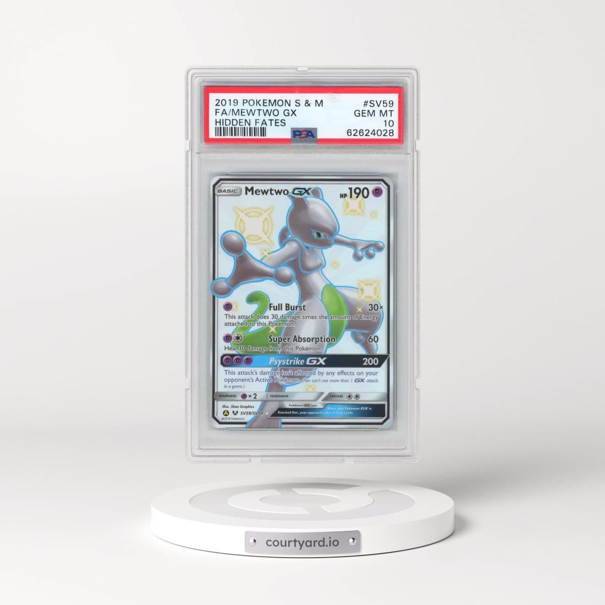 2019 Pokémon Sun & Moon Hidden Fates #SV59 Mewtwo GX - Holo Full Art (PSA 10 GEM MINT)