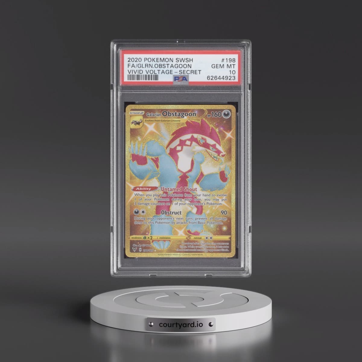 2020 Pokémon Sword & Shield Vivid Voltage #198 Galarian Obstagoon - Full Art Secret (PSA 10 GEM MINT)