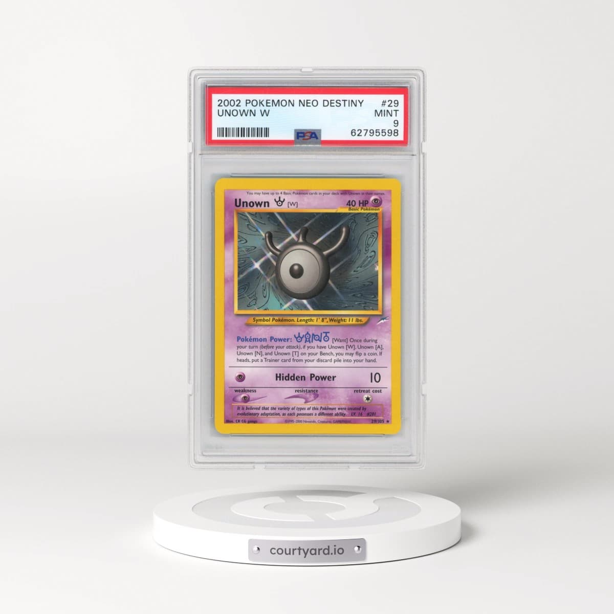 2002 Pokémon Neo Destiny #29 Unown W (PSA 9 MINT)