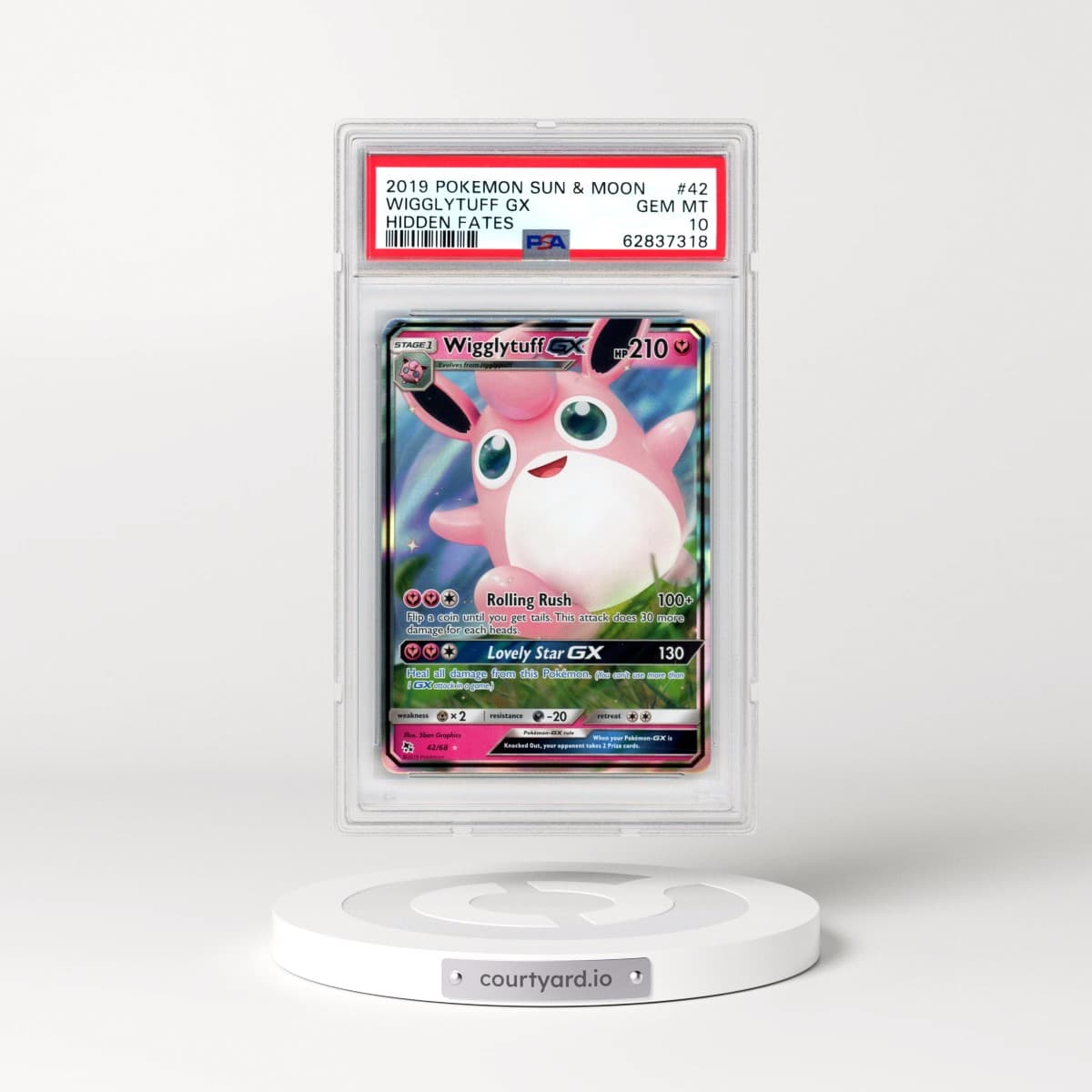 2019 Pokémon Sun & Moon Hidden Fates #42 Wigglytuff GX - Holo (PSA 10 GEM MINT)