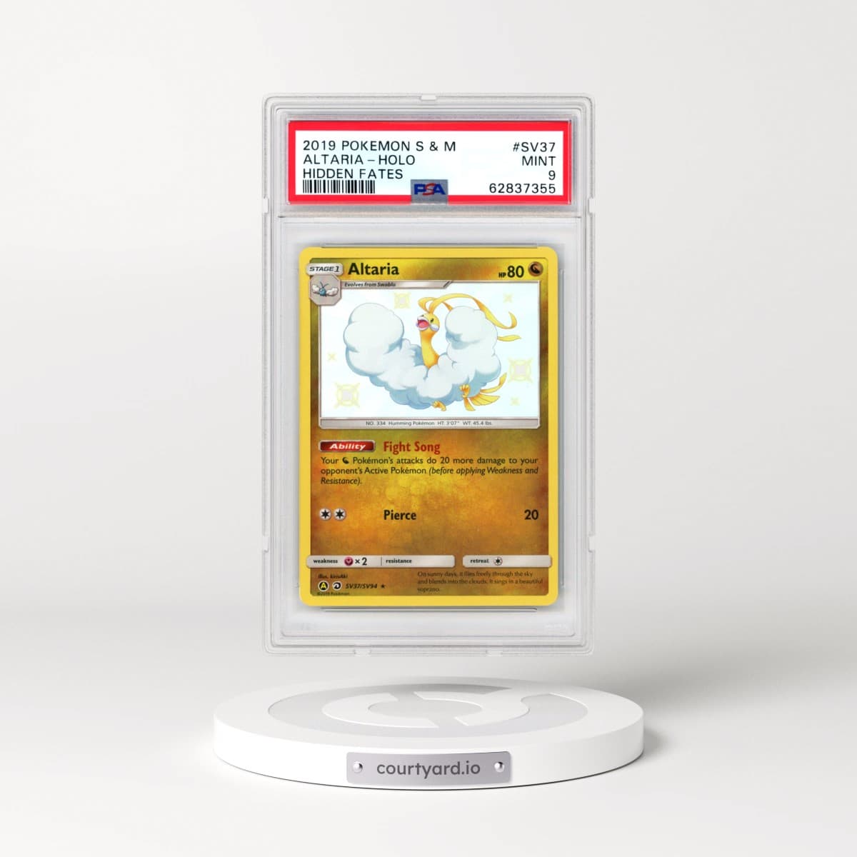 2019 Pokémon Sun & Moon Hidden Fates #SV37 Altaria - Holo (PSA 9 MINT)