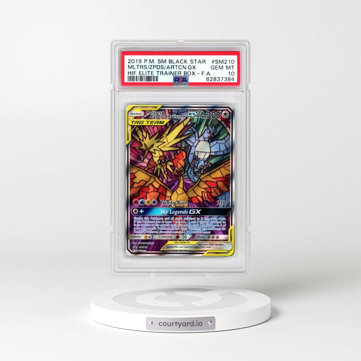 2019 Pokémon SM Black Star Promo #SM210 Moltres & Zapdos & Articuno GX - Holo Full Art Hidden Fates Elite Trainer Box (PSA 10 GEM MINT)