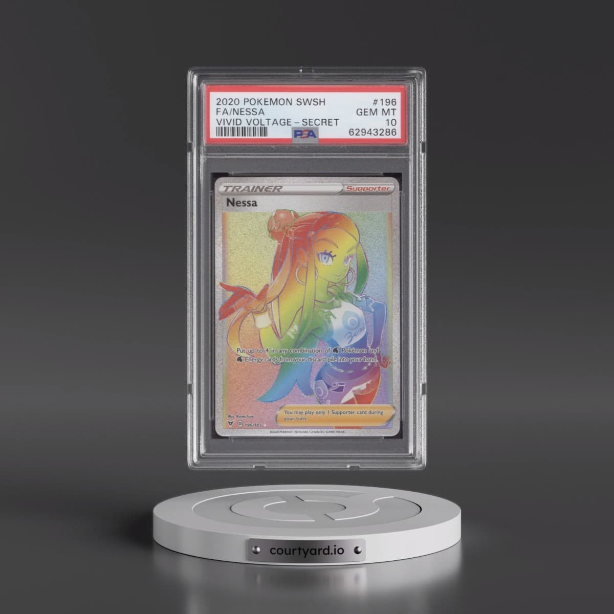 2020 Pokémon Sword & Shield Vivid Voltage #196 Nessa - Full Art Secret (PSA 10 GEM MINT)