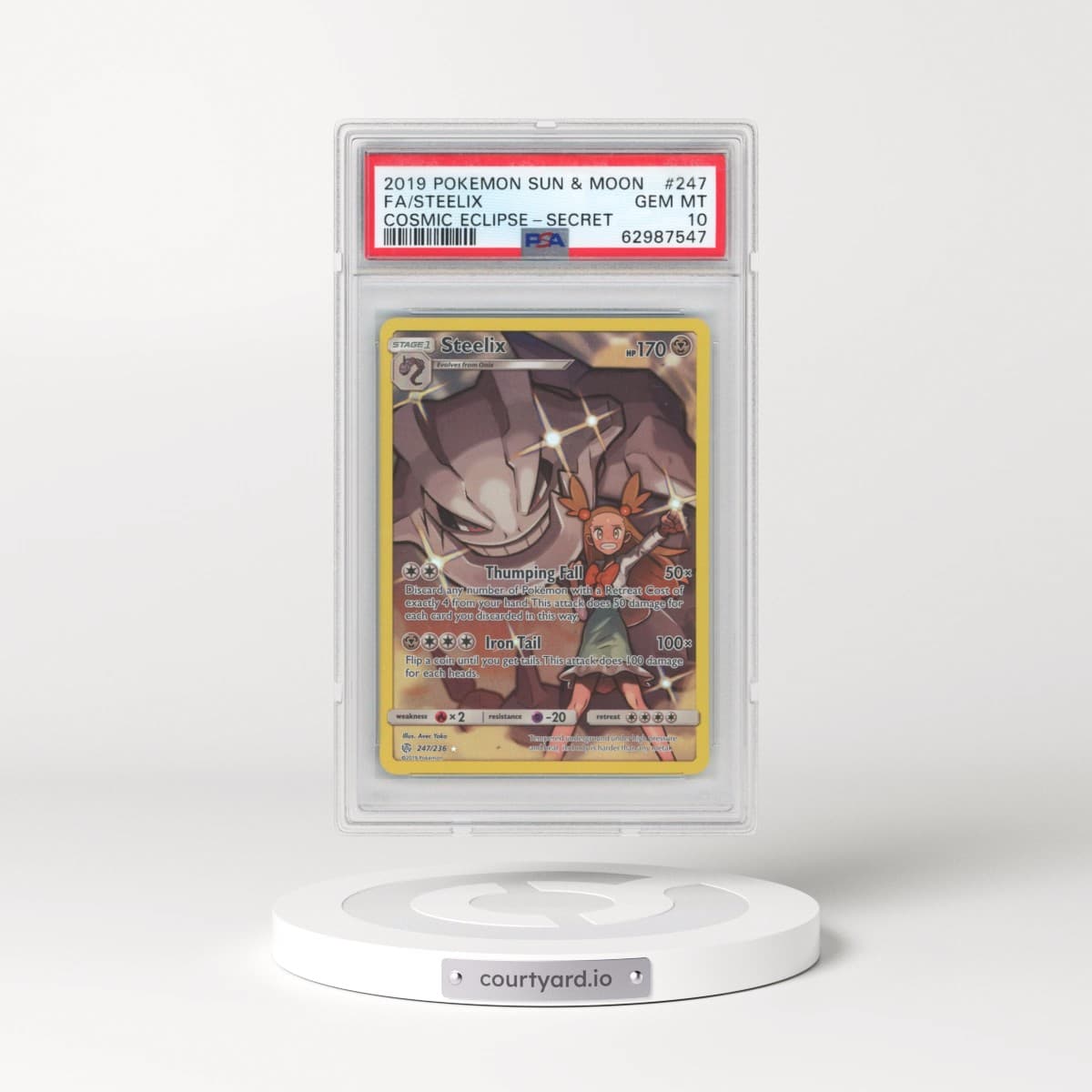 2019 Pokémon Sun & Moon Cosmic Eclipse #247 Steelix - Full Art Secret (PSA 10 GEM MINT)