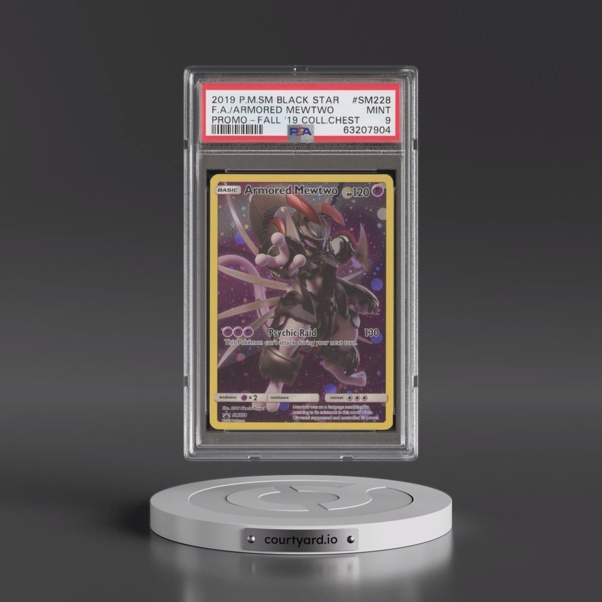 2019 Pokémon SM Black Star Promo #SM228 Armored Mewtwo - Full Art Fall 2019 Collector Chest (PSA 9 MINT)