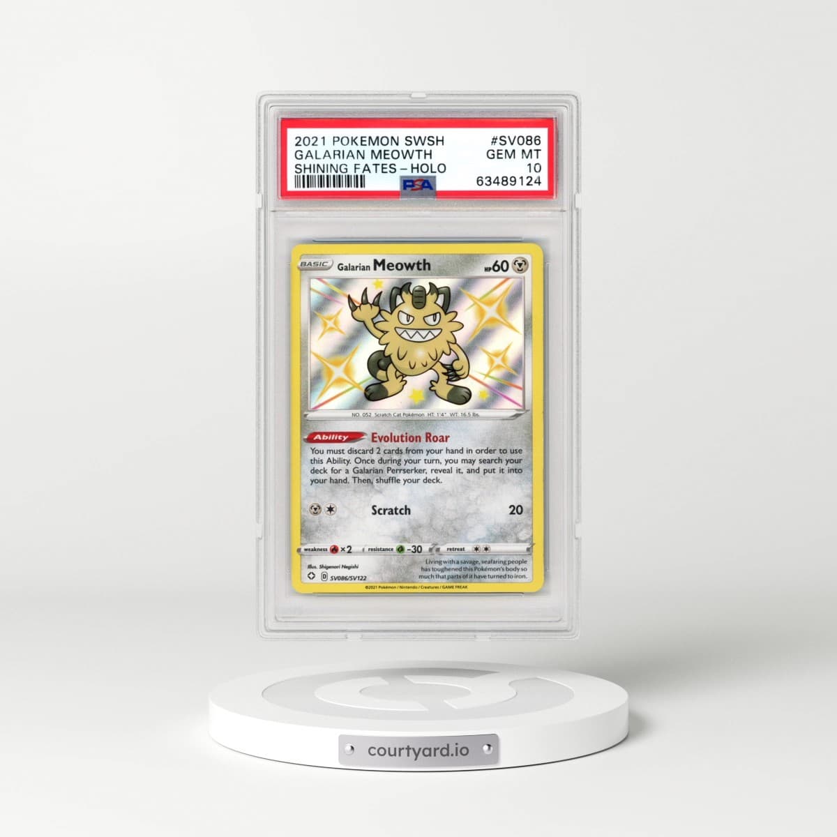 2021 Pokémon Sword & Shield Shining Fates #SV086 Galarian Meowth - Holo (PSA 10 GEM MINT)