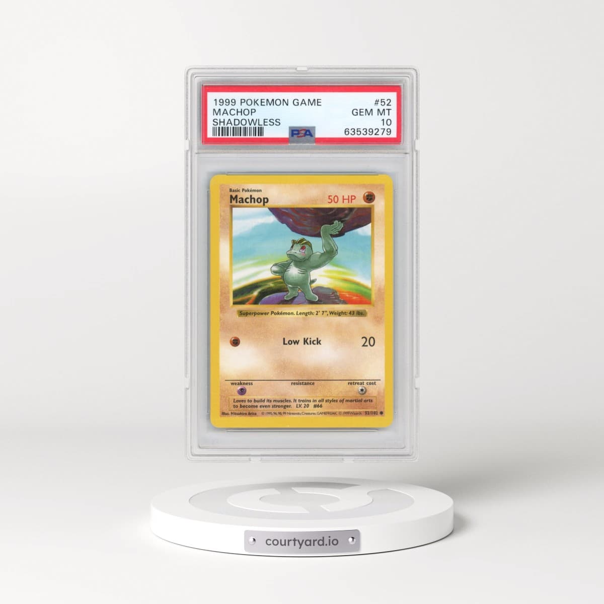 1999 Pokémon Game #52 Machop - Shadowless (PSA 10 GEM MINT)