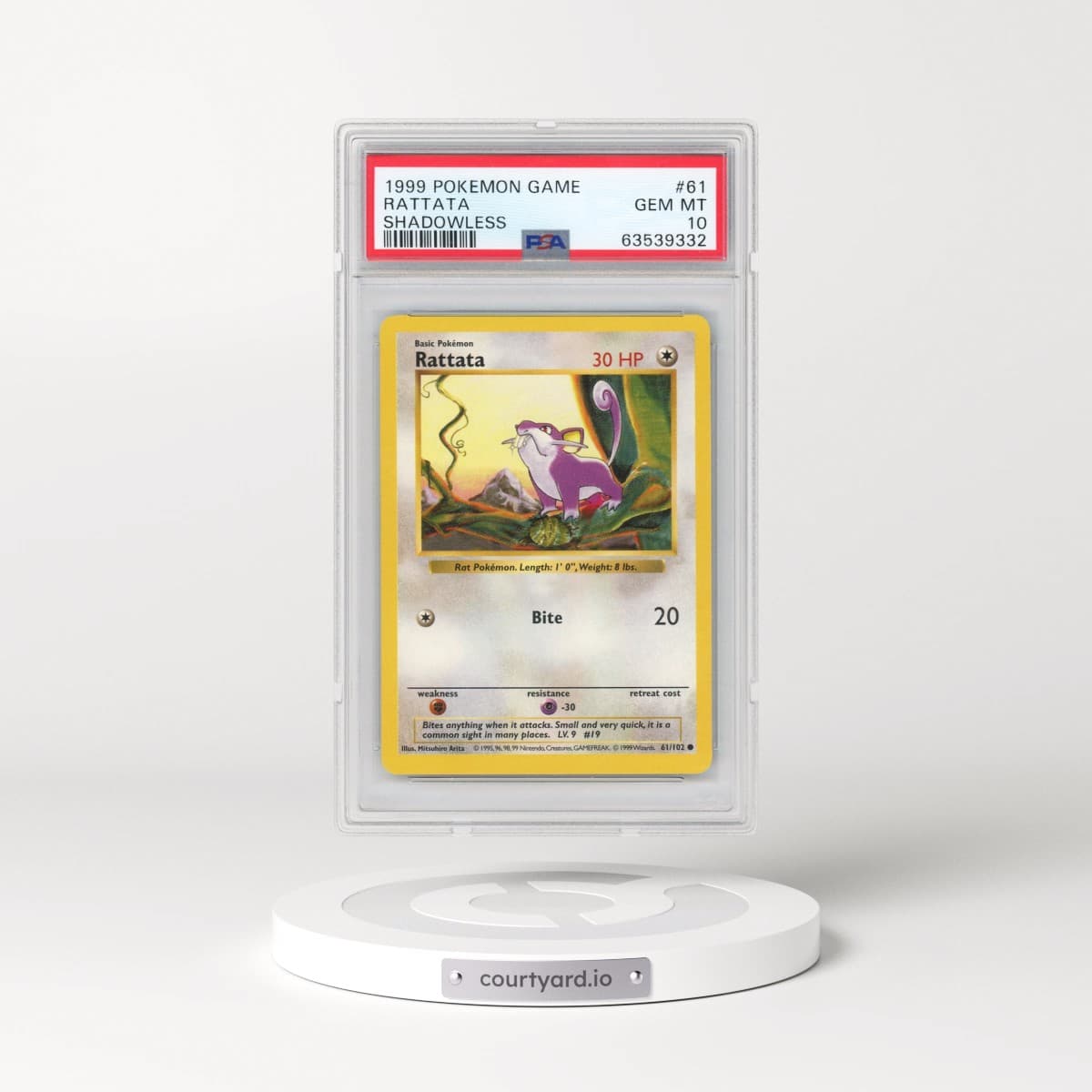 1999 Pokémon Game #61 Rattata - Shadowless (PSA 10 GEM MINT)