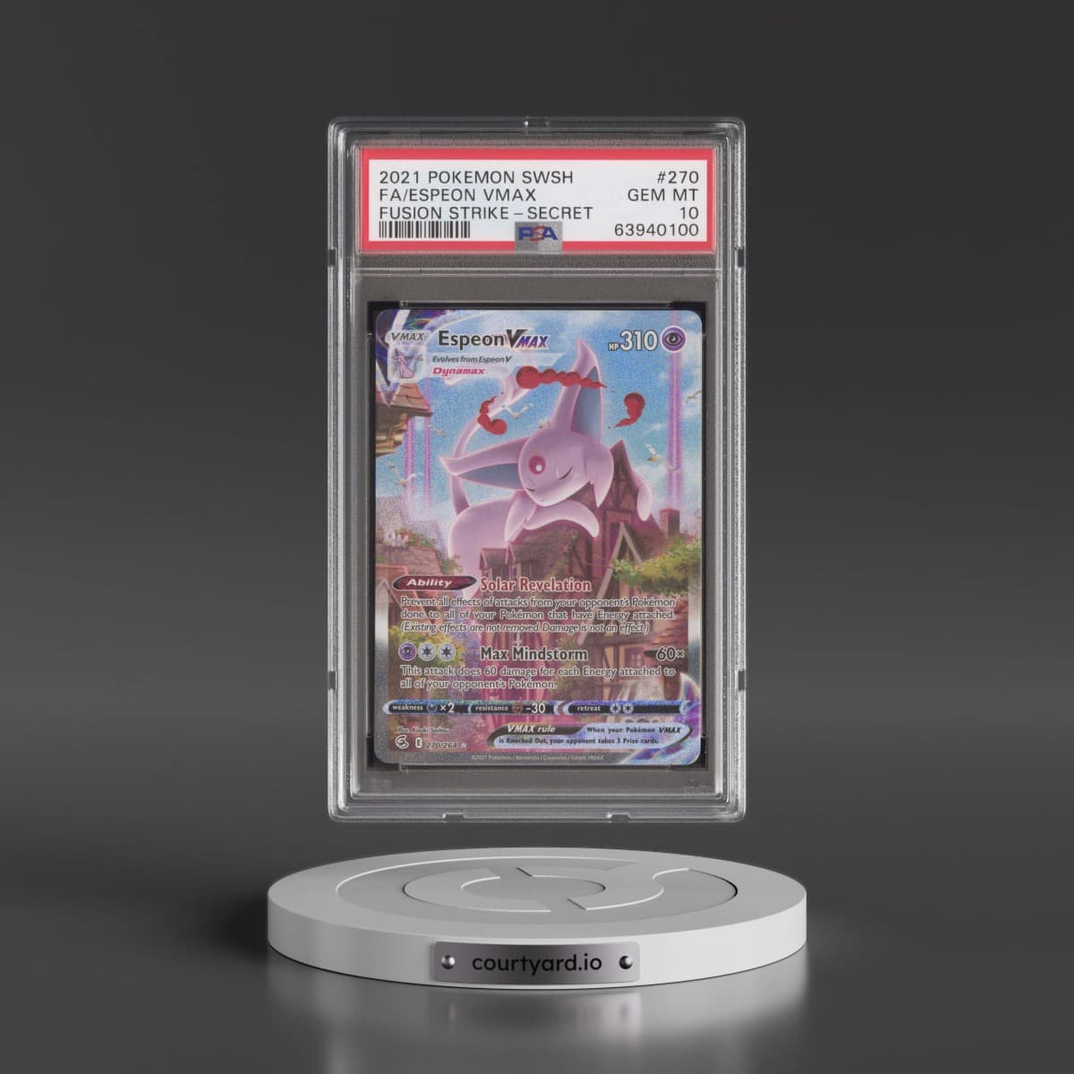 2021 Pokémon Sword & Shield Fusion Strike #270 Espeon Vmax - Full Art Secret (PSA 10 GEM MINT)