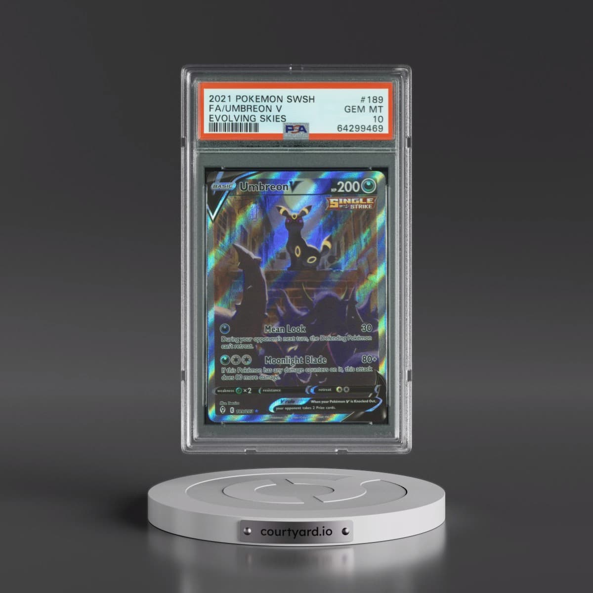 2021 Pokémon Sword & Shield Evolving Skies #189 Umbreon V - Holo Full Art (PSA 10 GEM MINT)