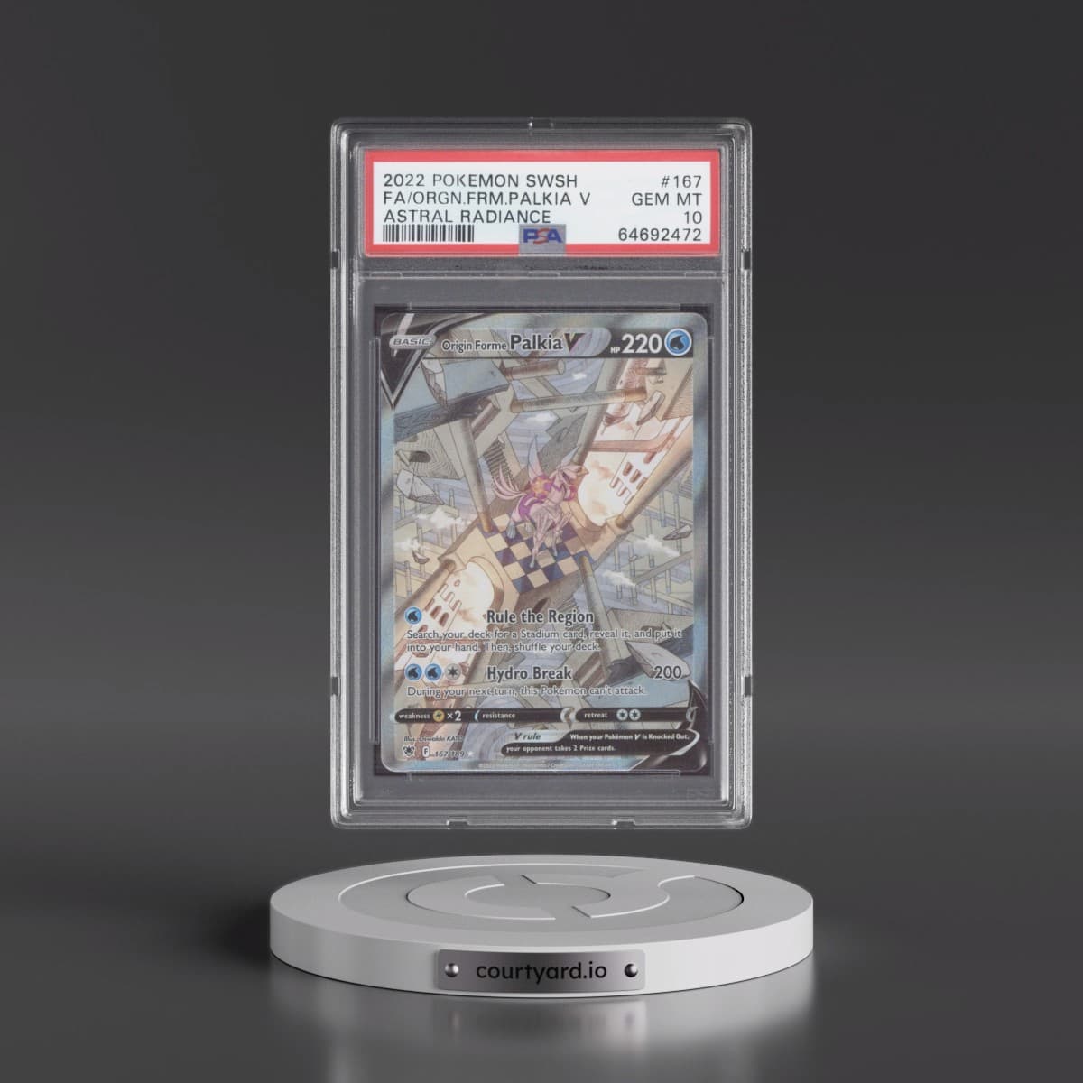 2022 Pokémon Sword & Shield Astral Radiance #167 Origin Forme Palkia V - Holo Full Art (PSA 10 GEM MINT)