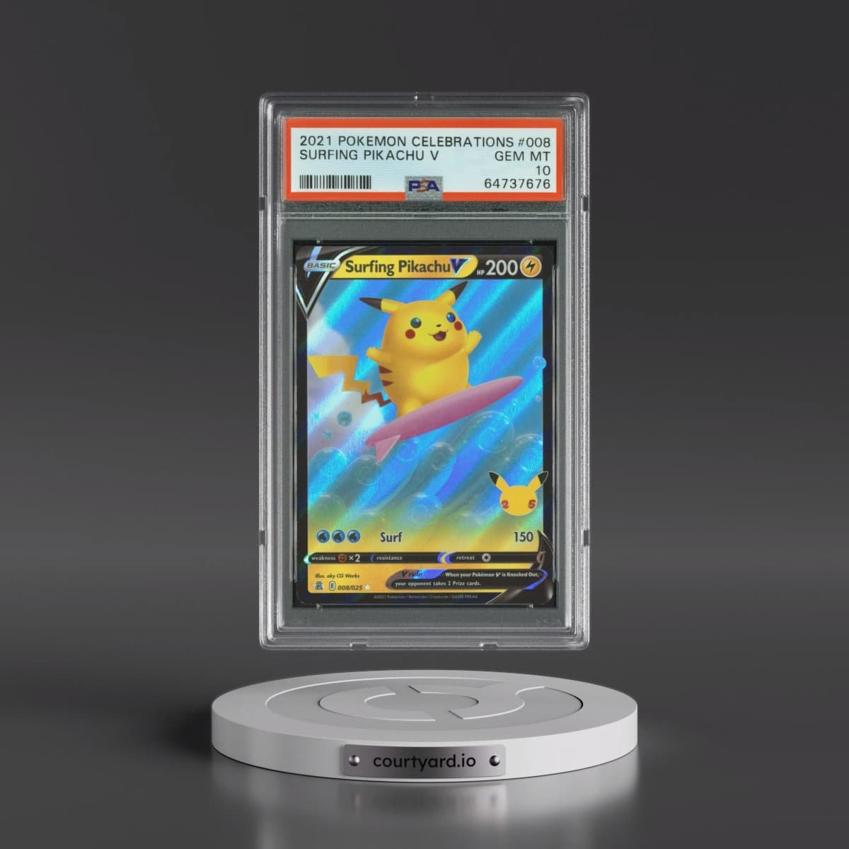 2021 Pokémon Celebrations #008 Surfing Pikachu V - Holo (PSA 10 GEM MINT)