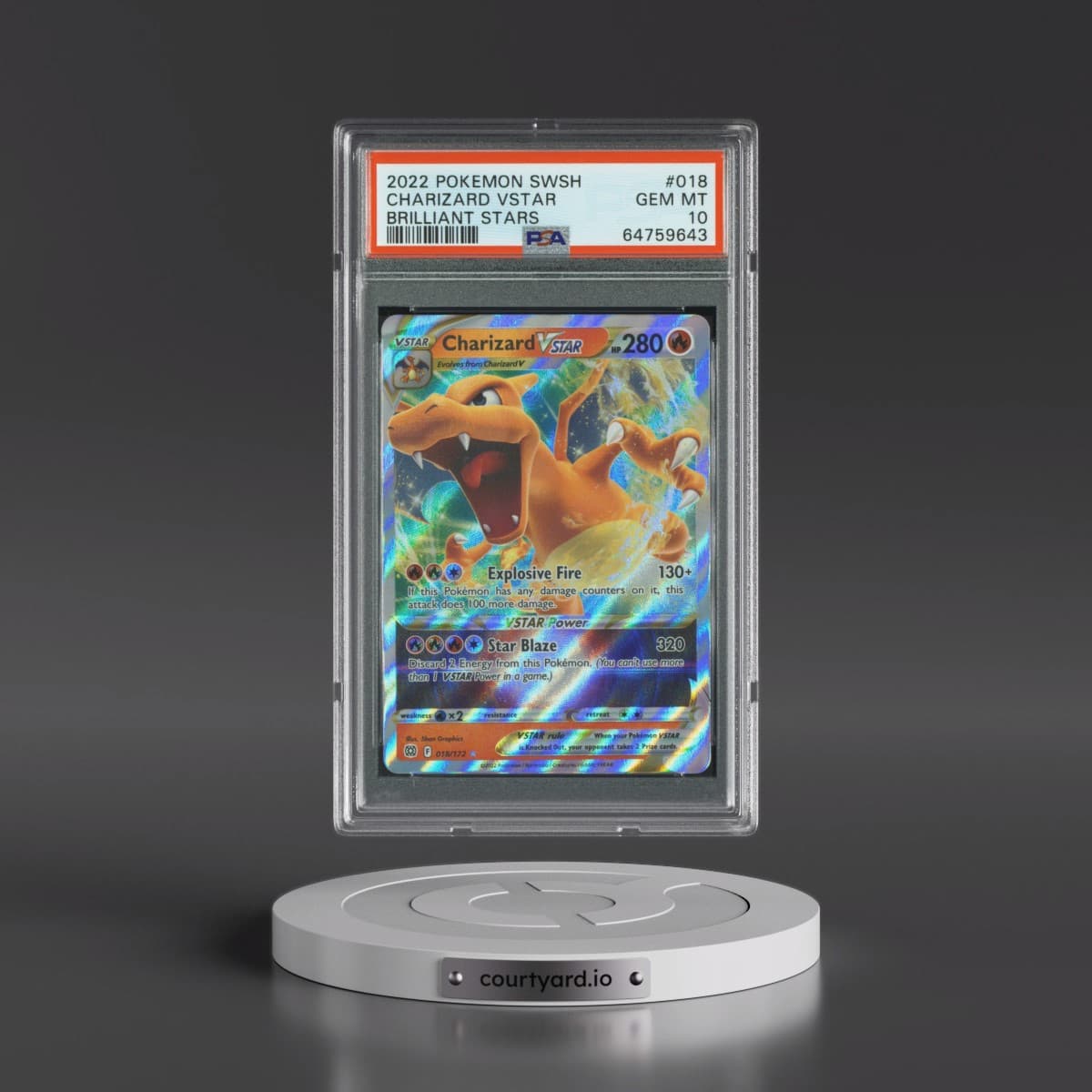 2022 Pokémon Sword & Shield Brilliant Stars #018 Charizard Vstar (PSA 10 GEM MINT)