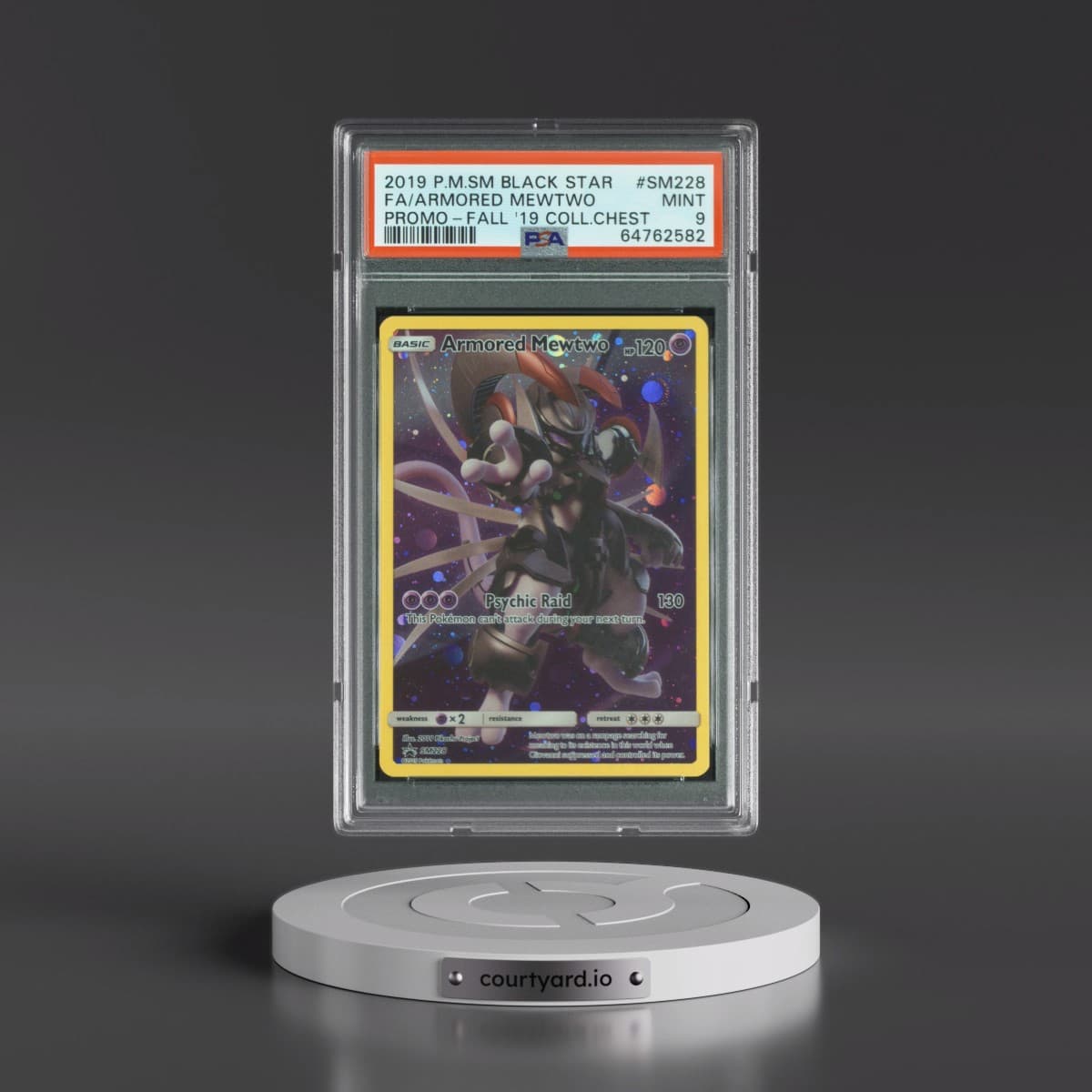 2019 Pokémon SM Black Star Promo #SM228 Armored Mewtwo - Full Art Fall 2019 Collector Chest (PSA 9 MINT)
