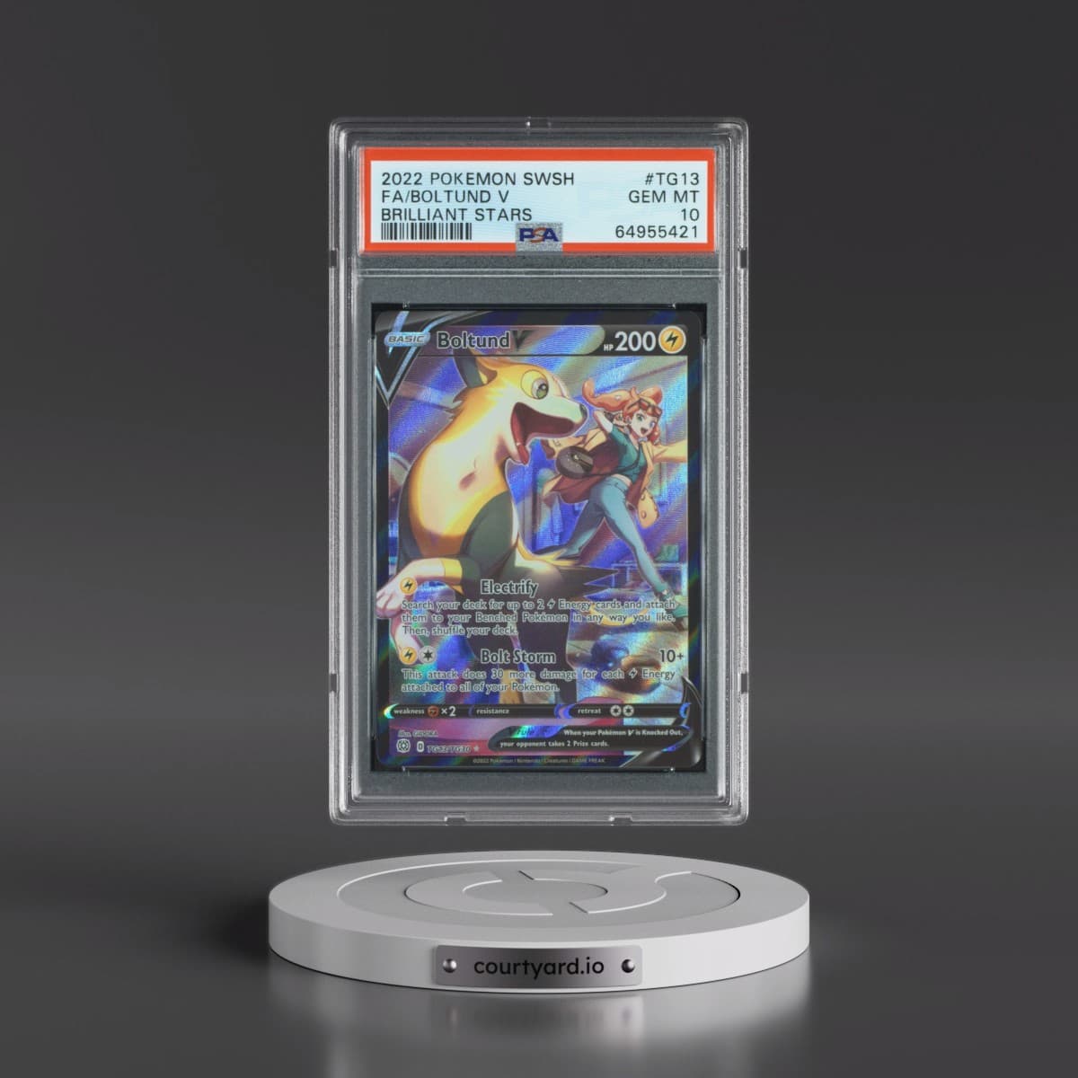 2022 Pokémon Sword & Shield Brilliant Stars #TG13 Boltund V - Holo Full Art (PSA 10 GEM MINT)