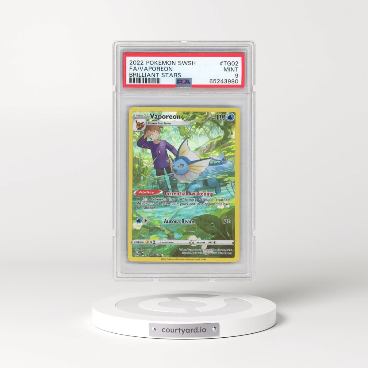 2022 Pokémon Sword & Shield Brilliant Stars #TG02 Vaporeon - Full Art (PSA 9 MINT)