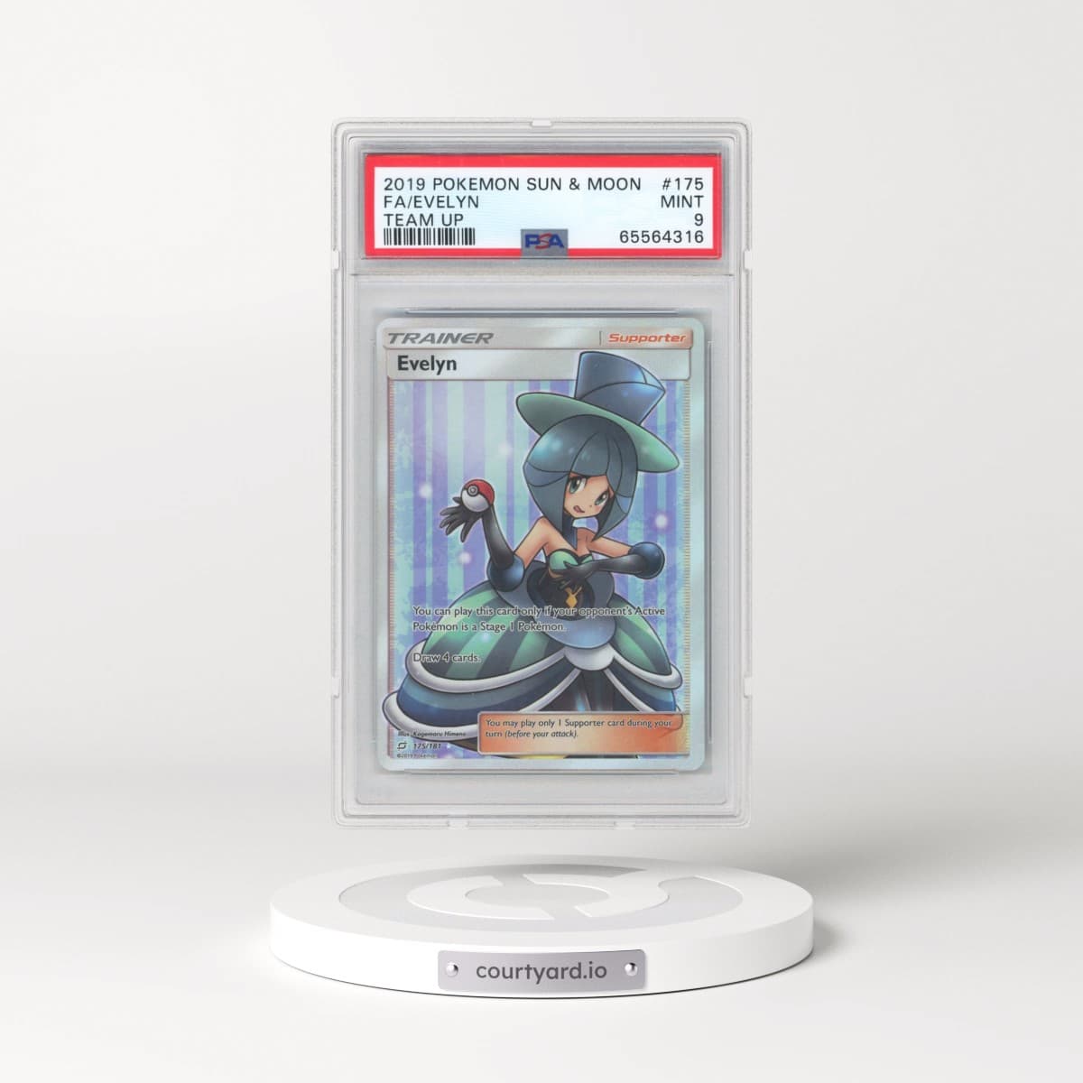 2019 Pokémon Sun & Moon Team Up #175 Evelyn - Full Art (PSA 9 MINT)