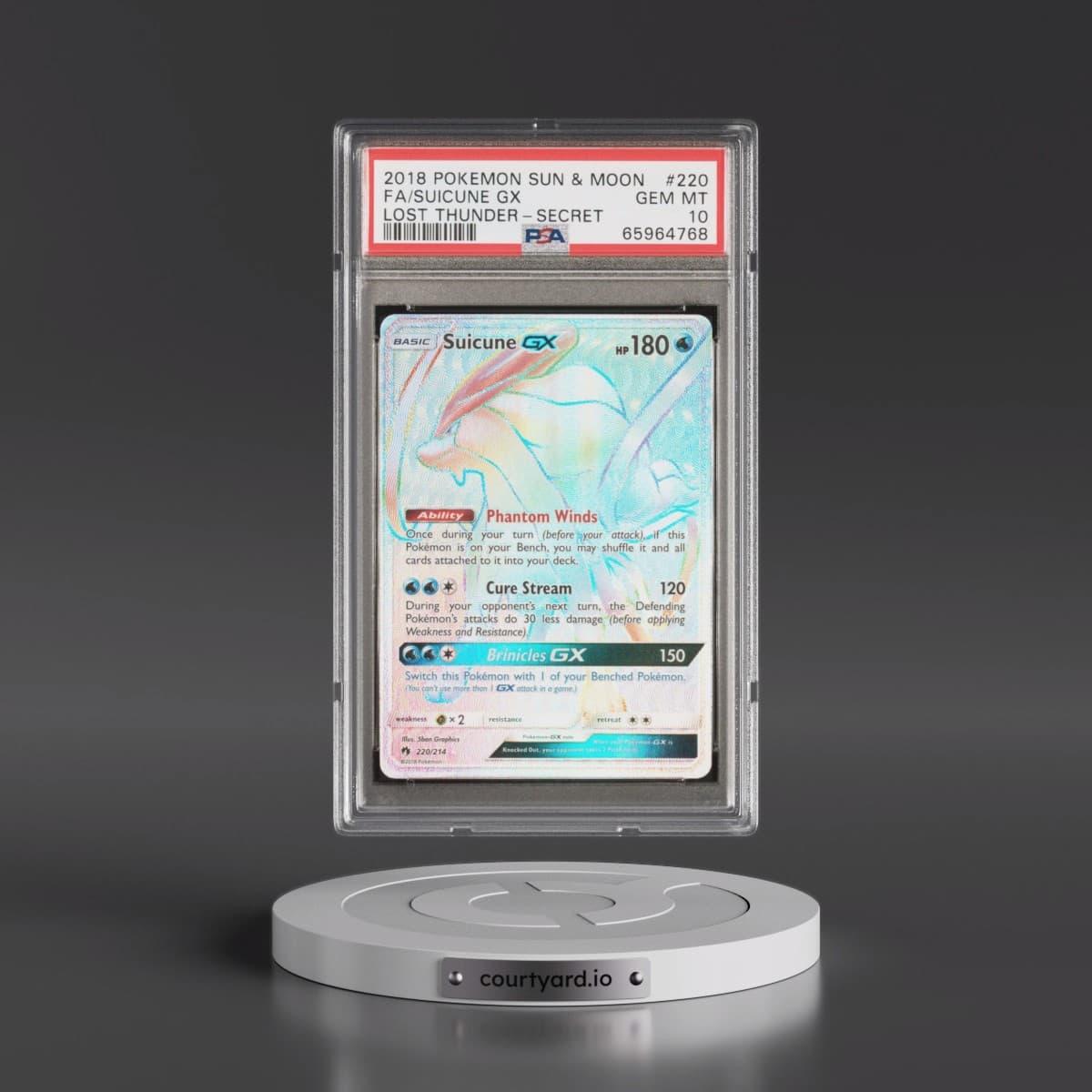 2018 Pokémon Sun & Moon Lost Thunder #220 Suicune GX - Holo Full Art Secret (PSA 10 GEM MINT)