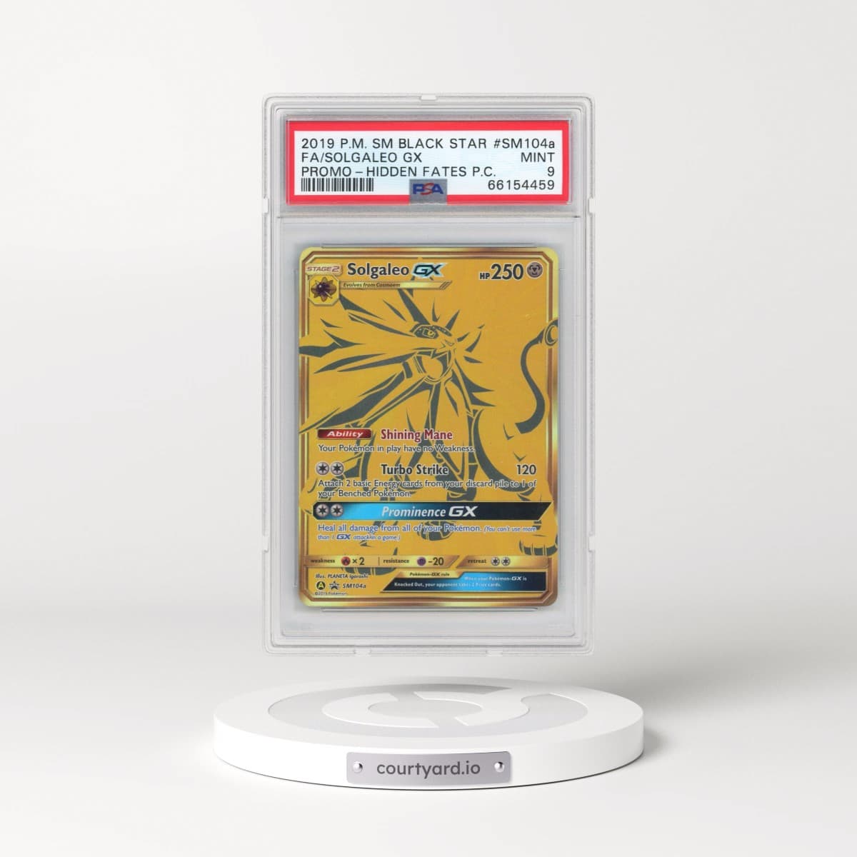 2019 Pokémon SM Black Star Promo #SM104a Solgaleo GX - Holo Full Art Hidden Fates Premium Collection (PSA 9 MINT)