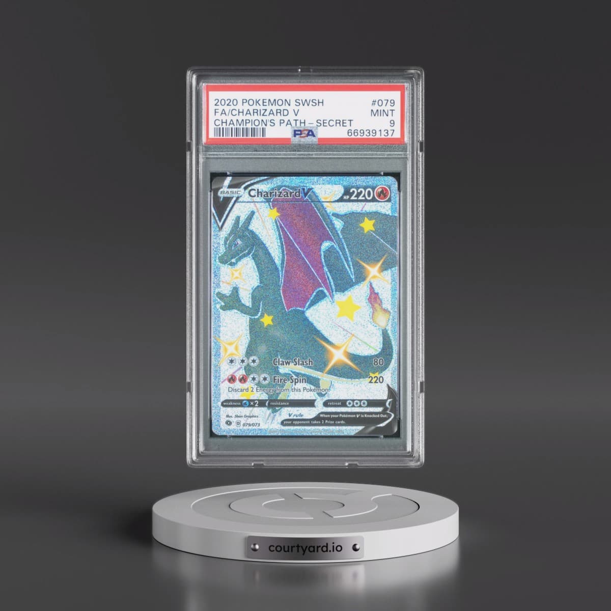 2020 Pokémon Sword & Shield Champion's Path #079 Charizard V - Holo Full Art Secret (PSA 9 MINT)