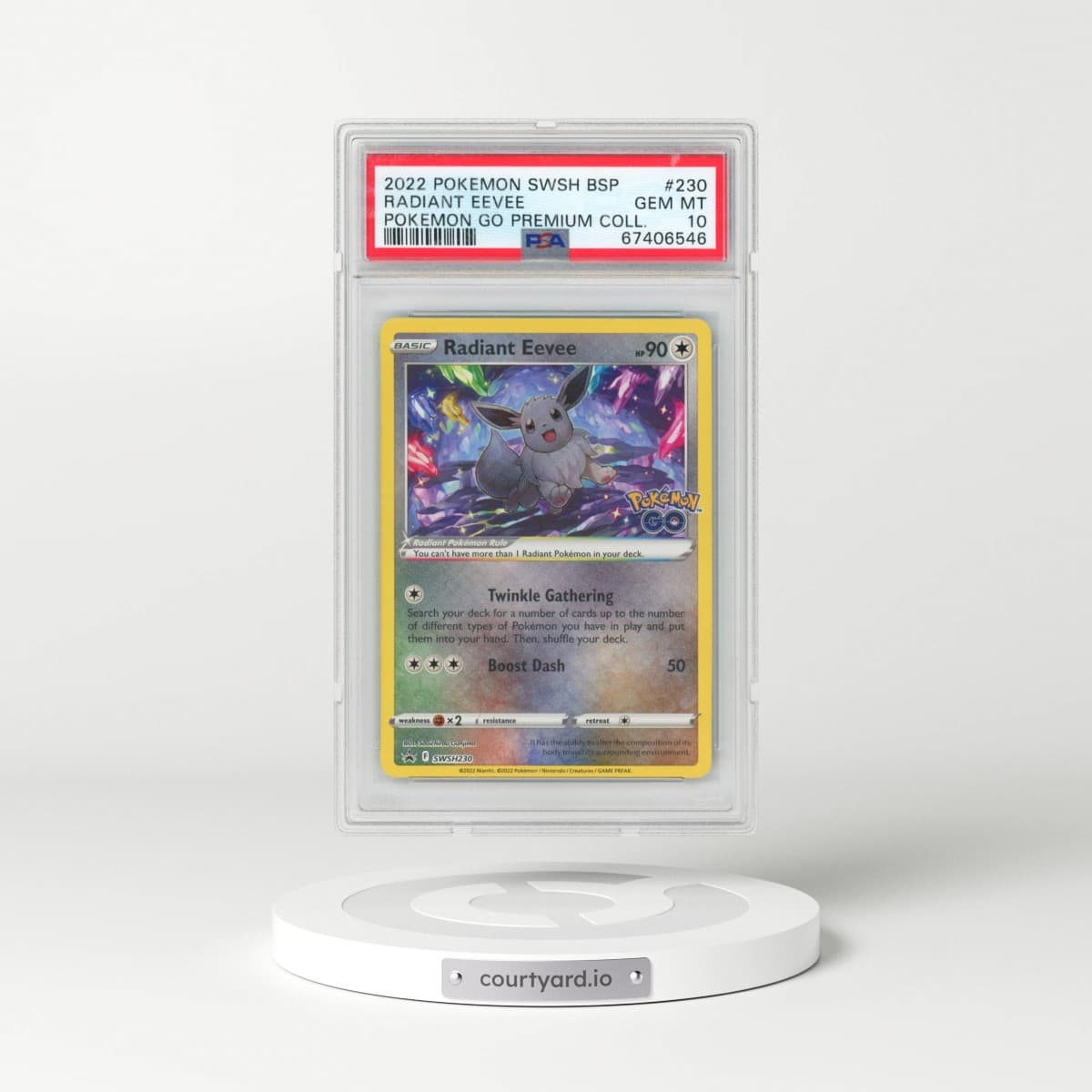 2022 Pokémon Swsh Black Star Promo #230 Radiant Eevee - Holo Pokemon Go Premium Collection Radiant Eevee (PSA 10 GEM MINT)