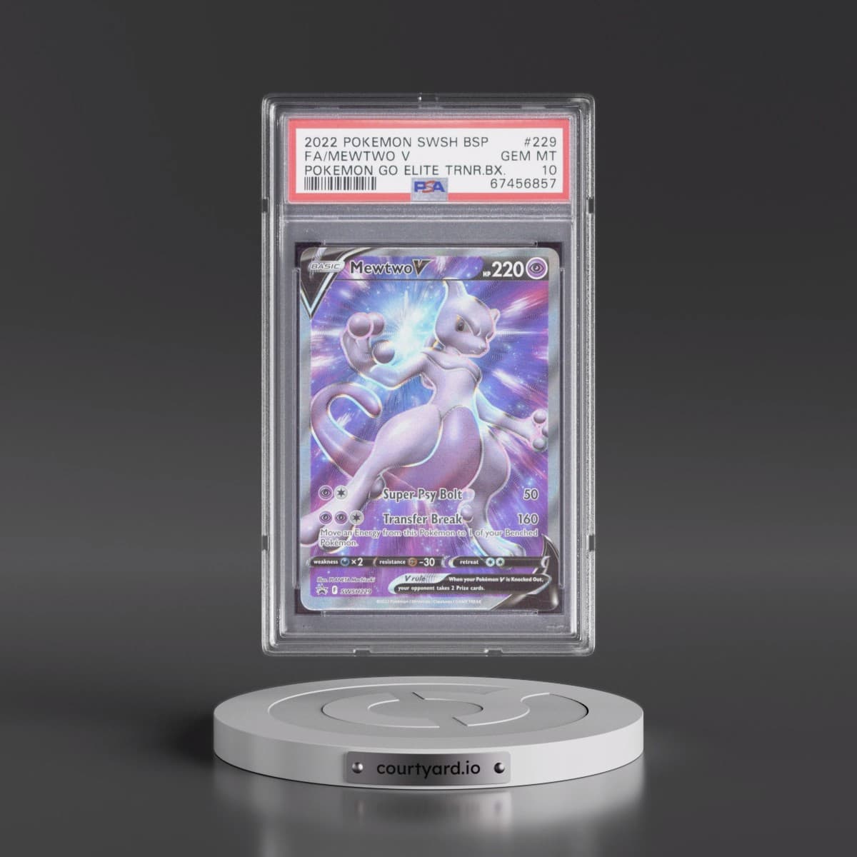 2022 Pokémon Swsh Black Star Promo #229 Mewtwo V - Holo Full Art Pokemon Go Elite Trainer Box (PSA 10 GEM MINT)