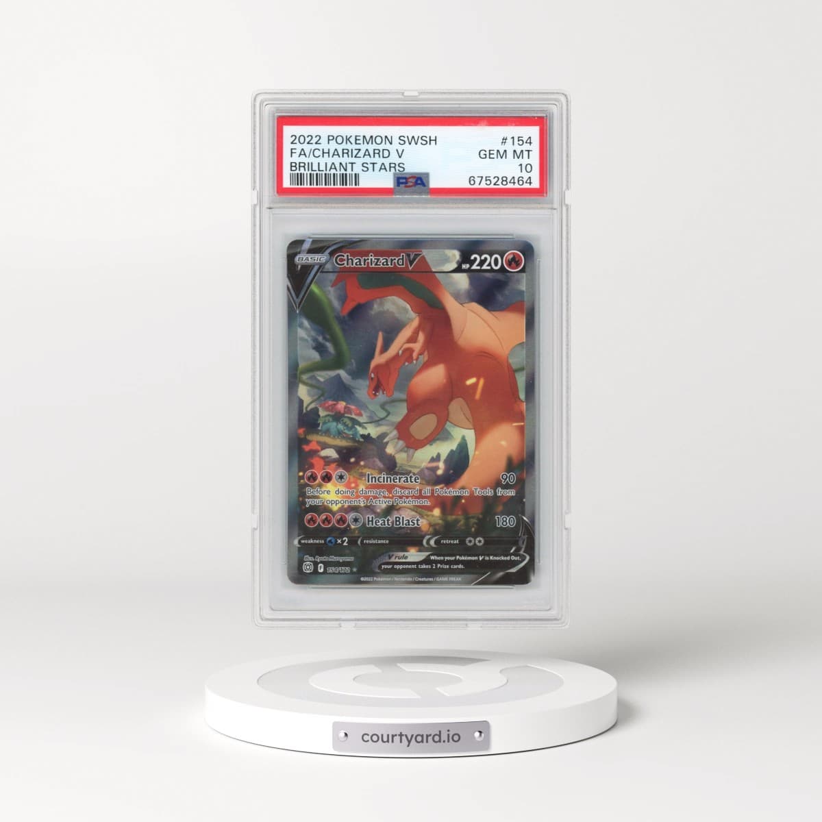 2022 Pokémon Sword & Shield Brilliant Stars #154 Charizard V - Holo Full Art (PSA 10 GEM MINT)