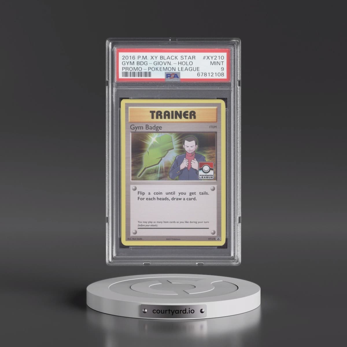 2016 Pokémon XY Black Star Promo #XY210 Gym Badge-Giovanni - Holo Pokemon League (PSA 9 MINT)