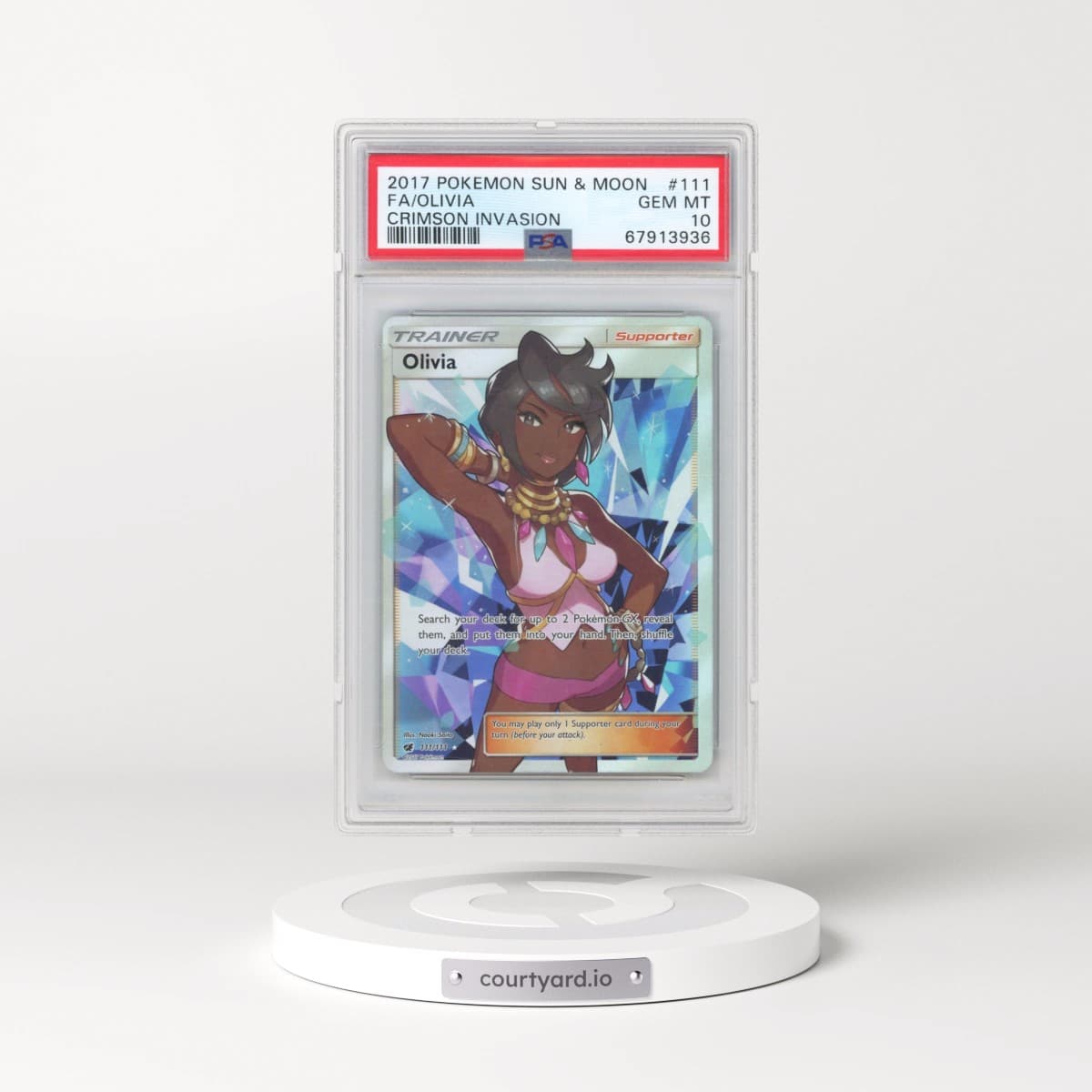 2017 Pokémon Sun & Moon Crimson Invasion #111 Olivia - Full Art (PSA 10 GEM MINT)