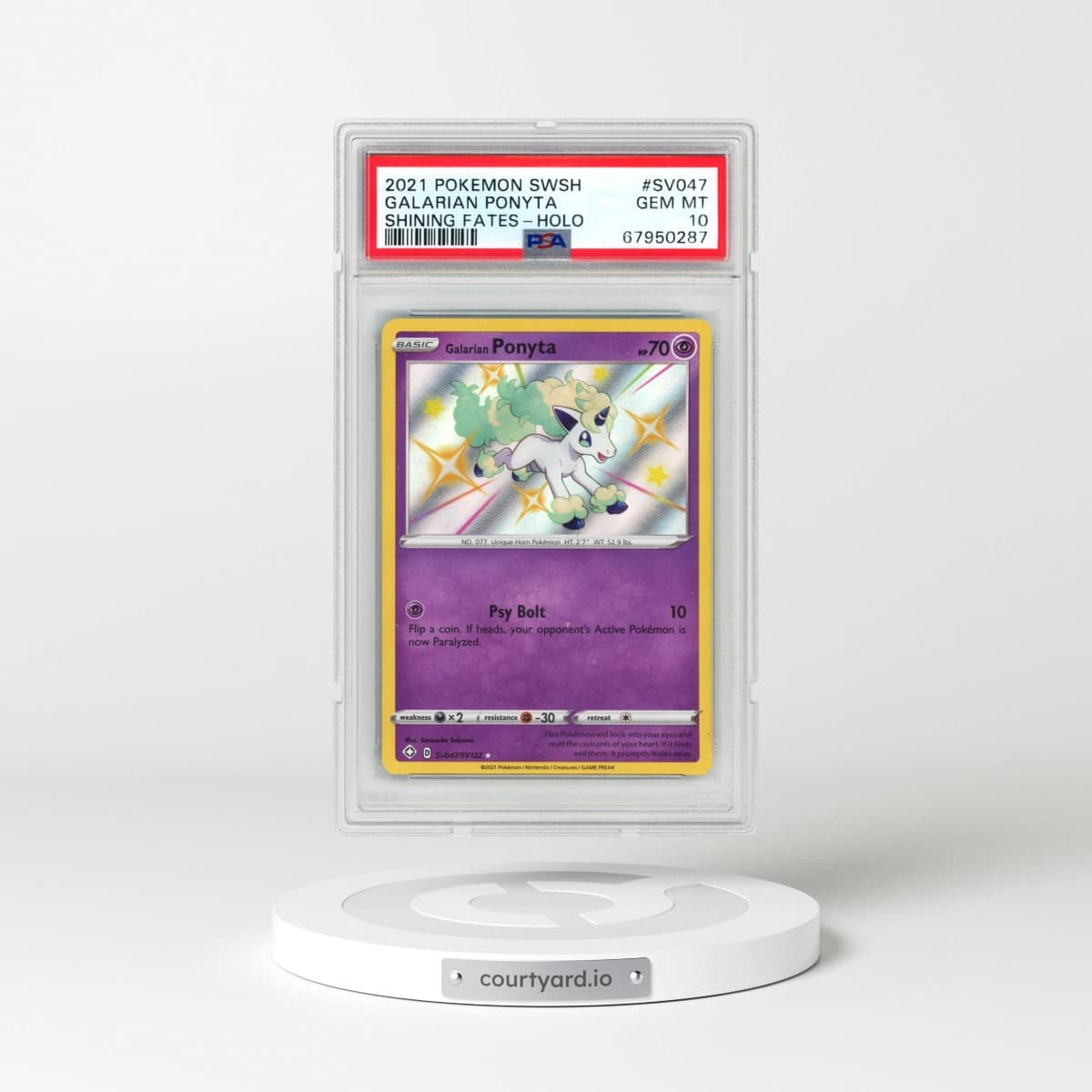 2021 Pokémon Sword & Shield Shining Fates #SV047 Galarian Ponyta - Holo (PSA 10 GEM MINT)