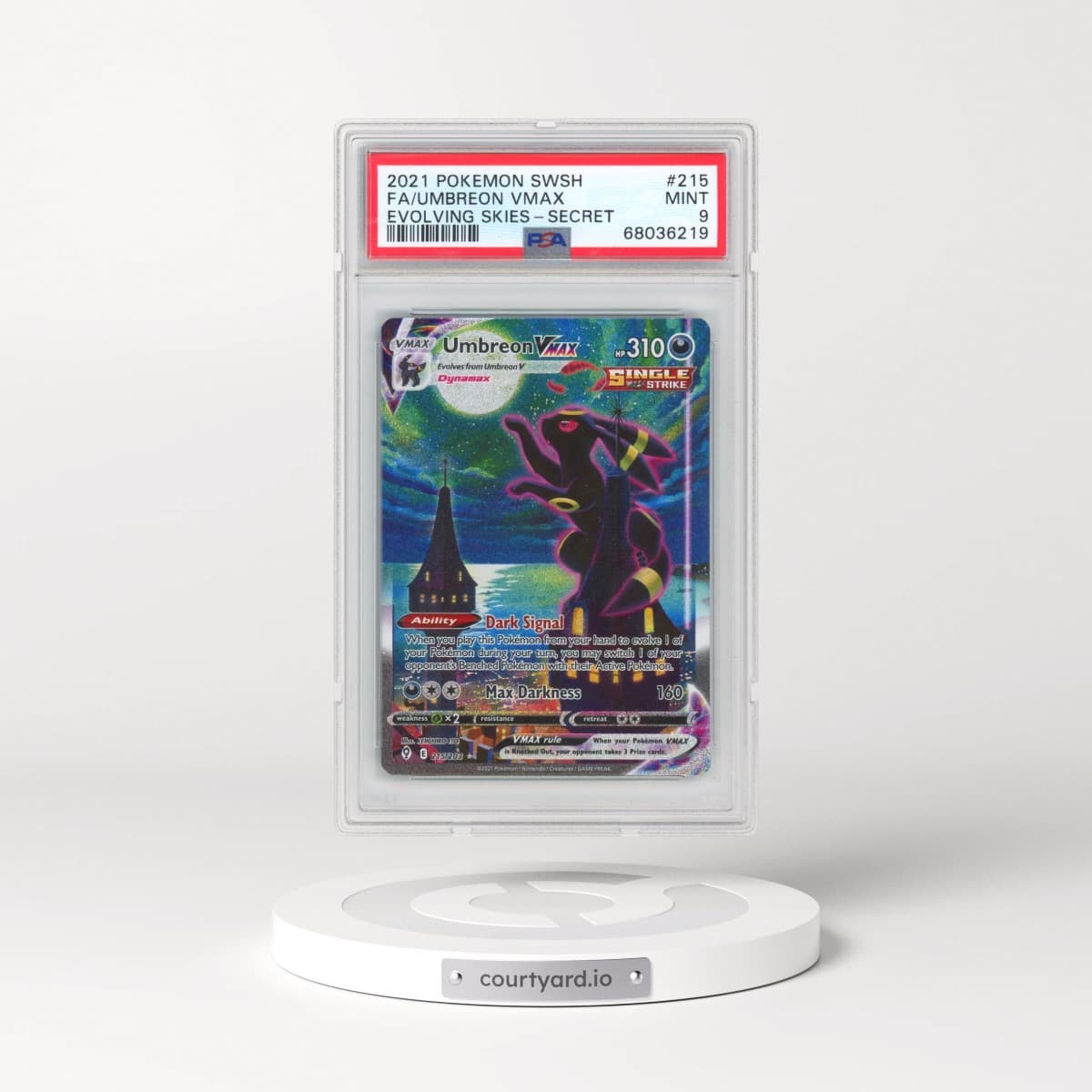 2021 Pokémon Sword & Shield Evolving Skies #215 Umbreon Vmax - Full Art Secret (PSA 9 MINT)