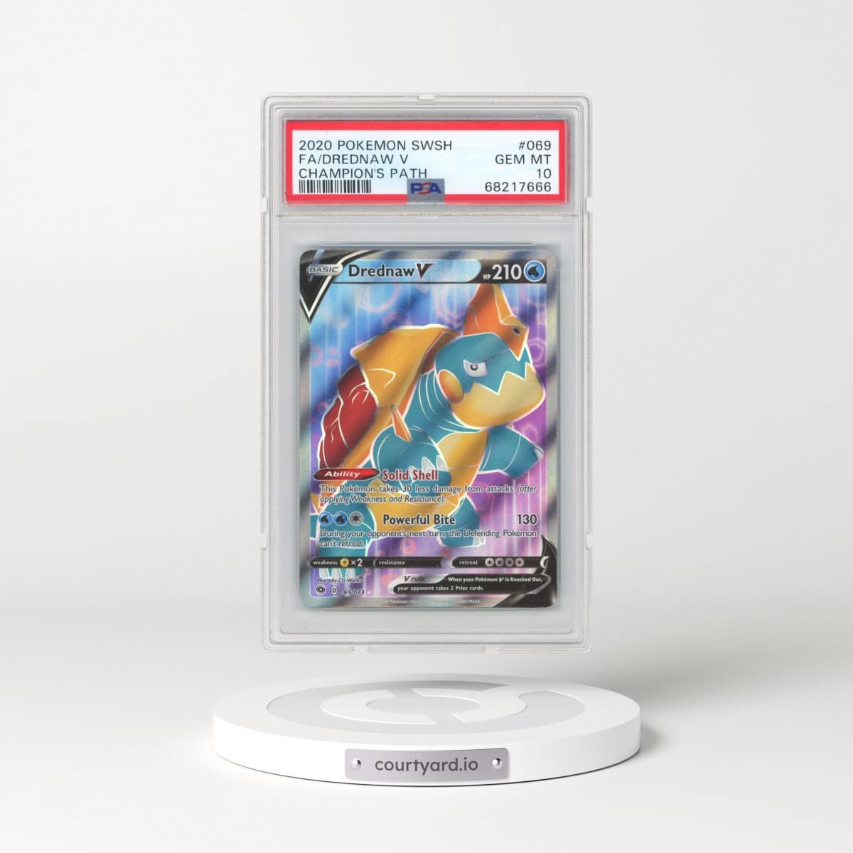 2020 Pokémon Sword & Shield Champion's Path #069 Drednaw V - Holo Full Art (PSA 10 GEM MINT)