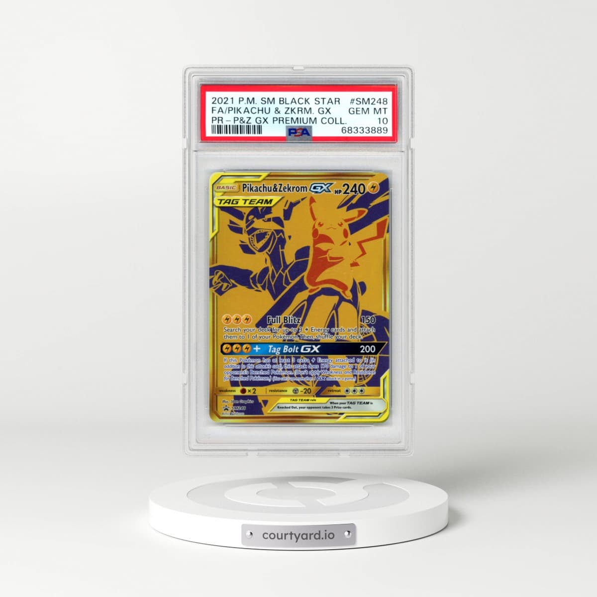 2021 Pokémon SM Black Star Promo #SM248 Pikachu & Zekrom GX - Holo Full Art Pikachu & Zekrom GX Premium Collection (PSA 10 GEM MINT)