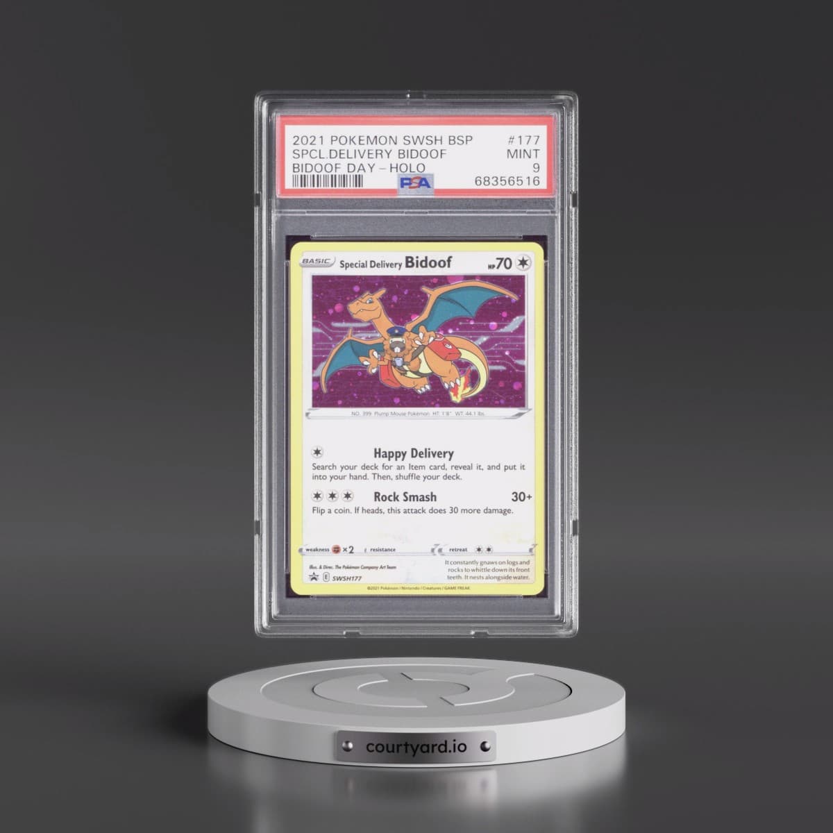 2021 Pokémon Swsh Black Star Promo #177 Special Delivery Bidoof - Holo Bidoof Day (PSA 9 MINT)
