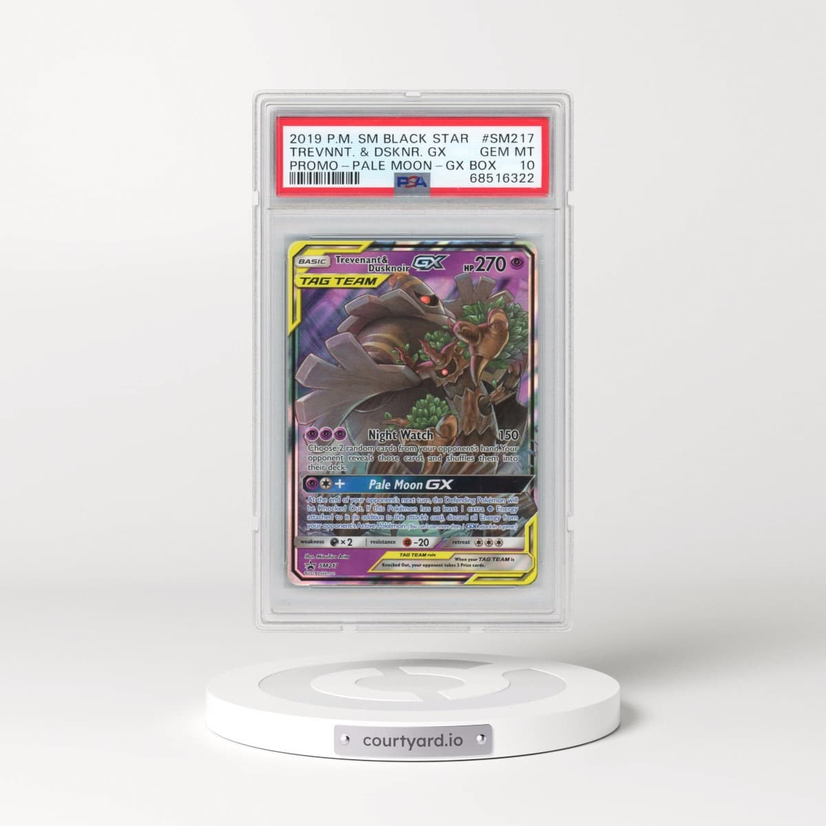 2019 Pokémon SM Black Star Promo #SM217 Trevenant & Dusknoir GX - Holo Pale Moon-GX Box (PSA 10 GEM MINT)