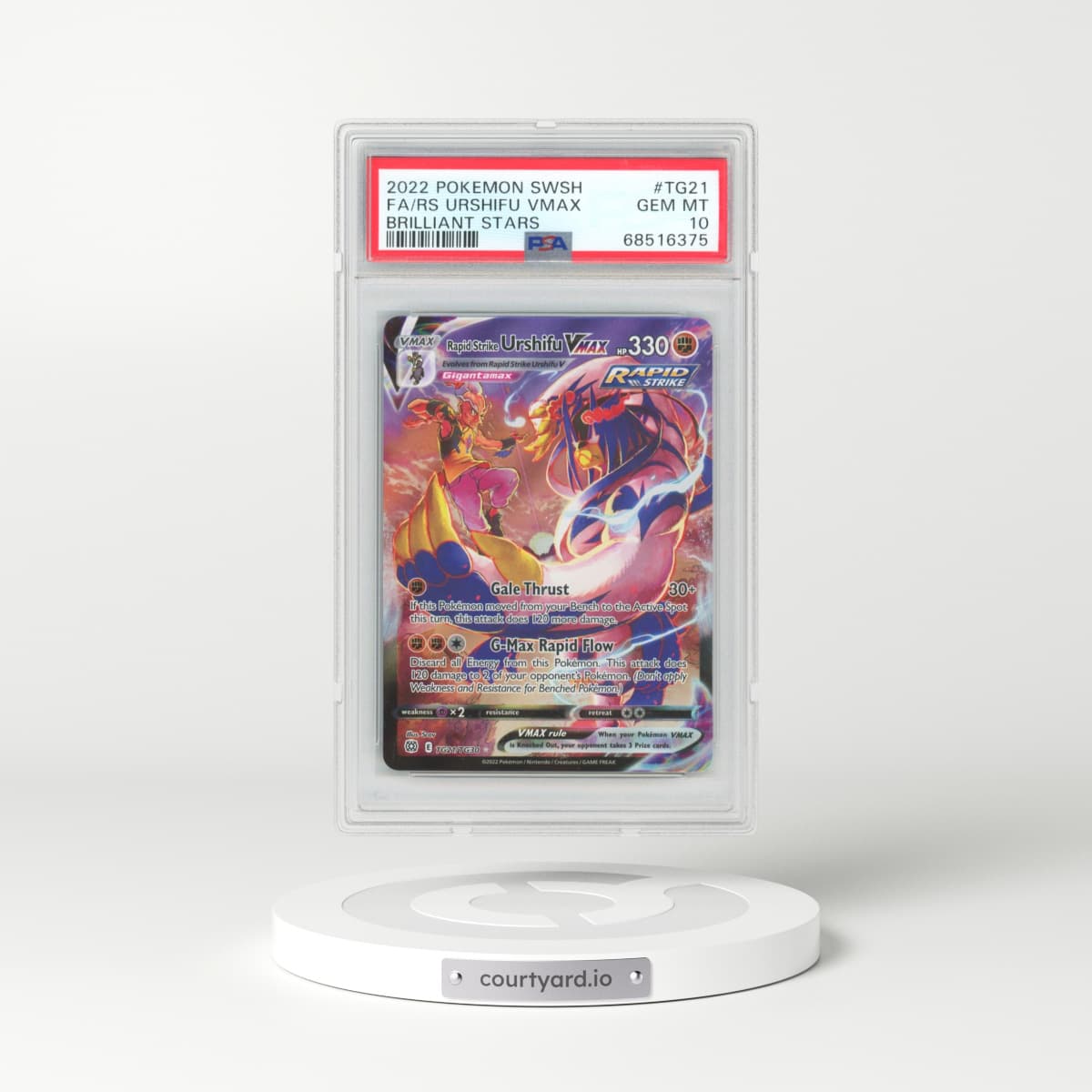2022 Pokémon Sword & Shield Brilliant Stars #TG21 Rapid Strike Urshifu Vmax - Full Art (PSA 10 GEM MINT)