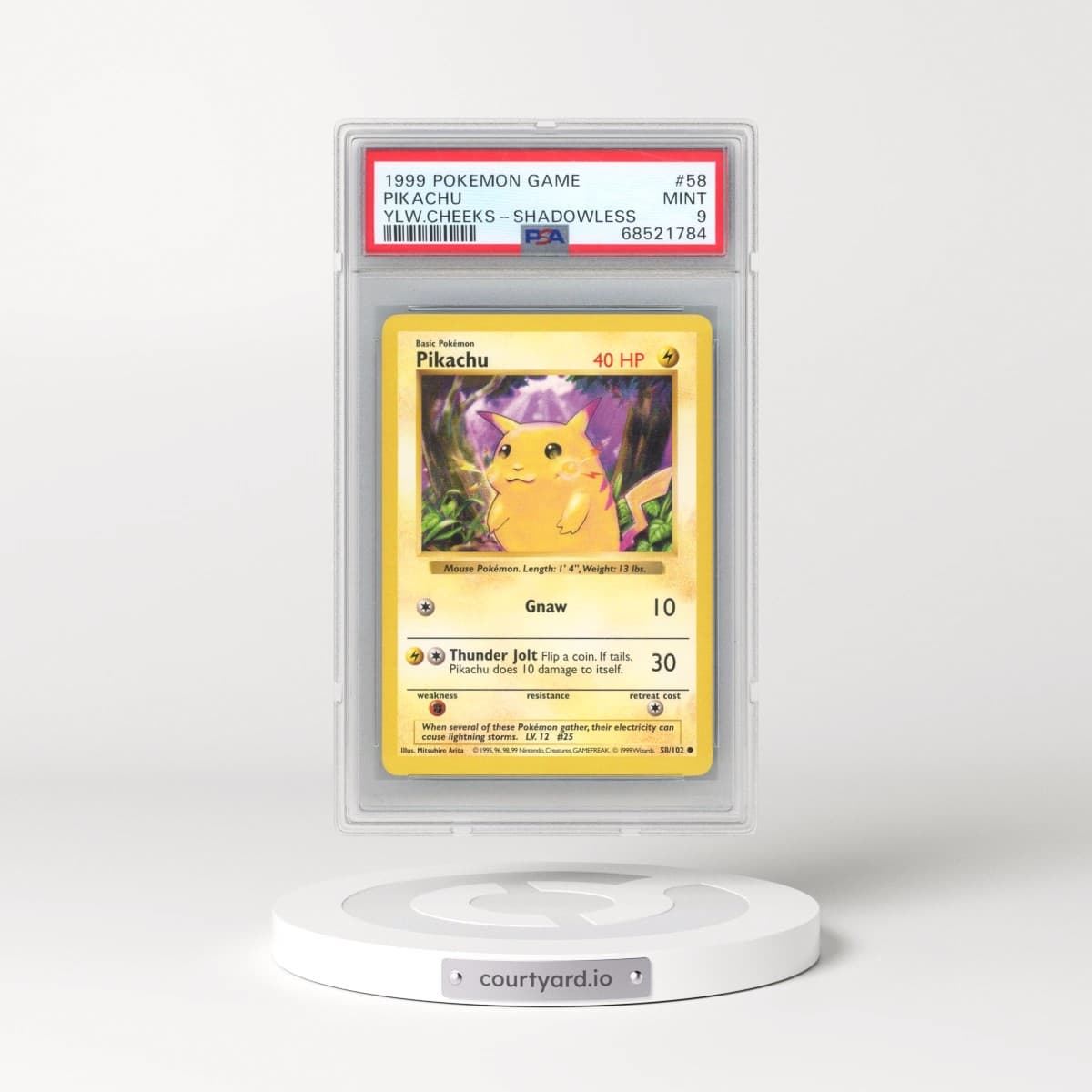 1999 Pokémon Game #58 Pikachu - Shadowless Yellow Cheeks (PSA 9 MINT)