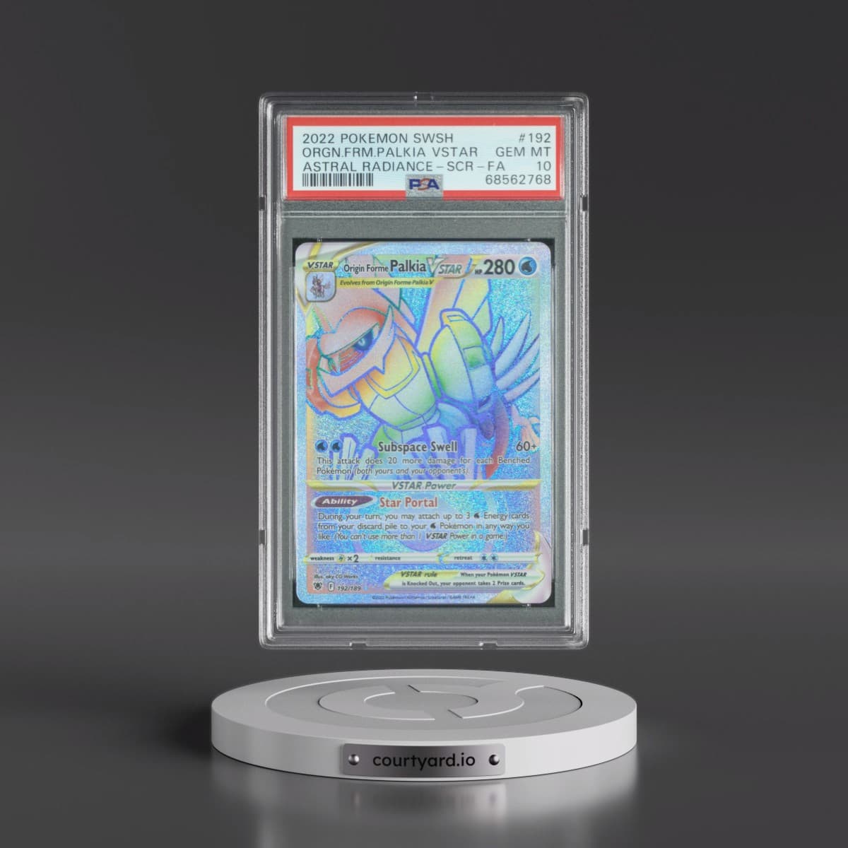 2022 Pokémon Sword & Shield Astral Radiance #192 Origin Forme Palkia Vstar - Full Art Secret (PSA 10 GEM MINT)