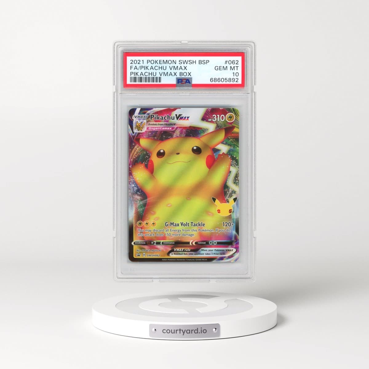 2021 Pokémon Swsh Black Star Promo #062 Pikachu Vmax - Full Art Pikachu Vmax Box (PSA 10 GEM MINT)