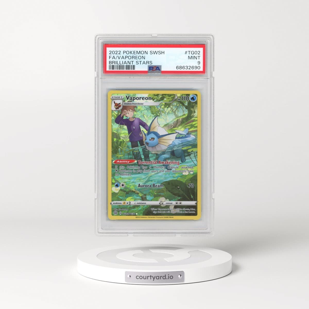 2022 Pokémon Sword & Shield Brilliant Stars #TG02 Vaporeon - Full Art (PSA 9 MINT)