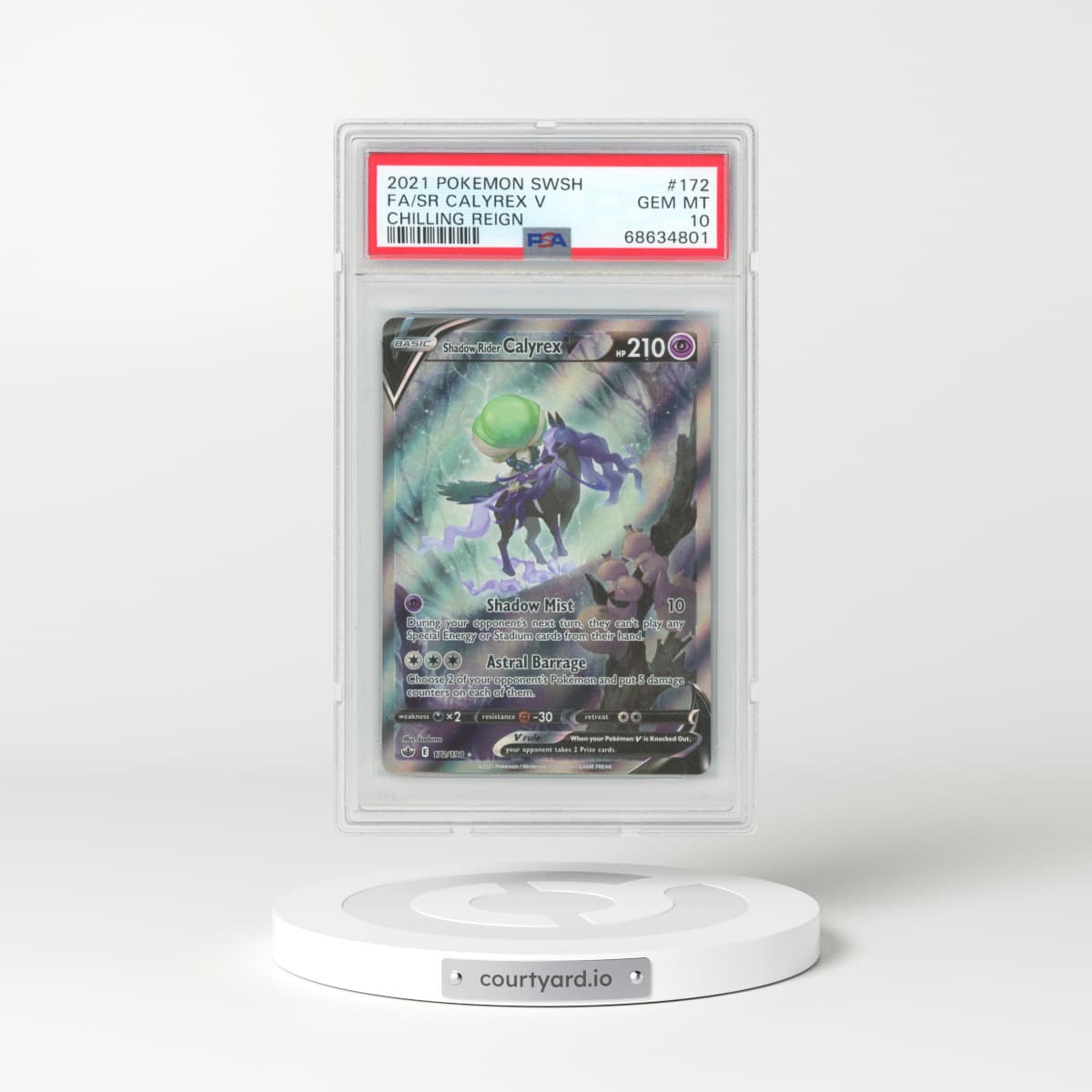 2021 Pokémon Sword & Shield Chilling Reign #172 Shadow Rider Calyrex V - Holo Full Art (PSA 10 GEM MINT)