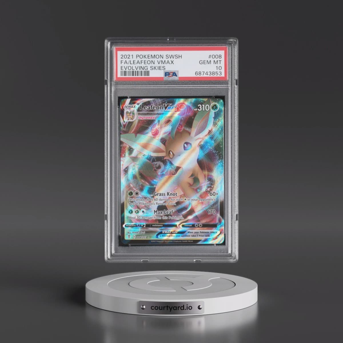 2021 Pokémon Sword & Shield Evolving Skies #008 Leafeon Vmax - Full Art (PSA 10 GEM MINT)
