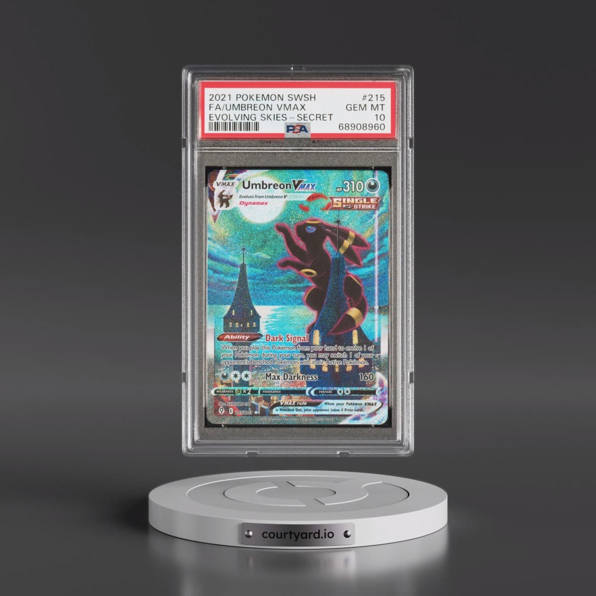 2021 Pokémon Sword & Shield Evolving Skies #215 Umbreon Vmax - Full Art Secret (PSA 10 GEM MINT)