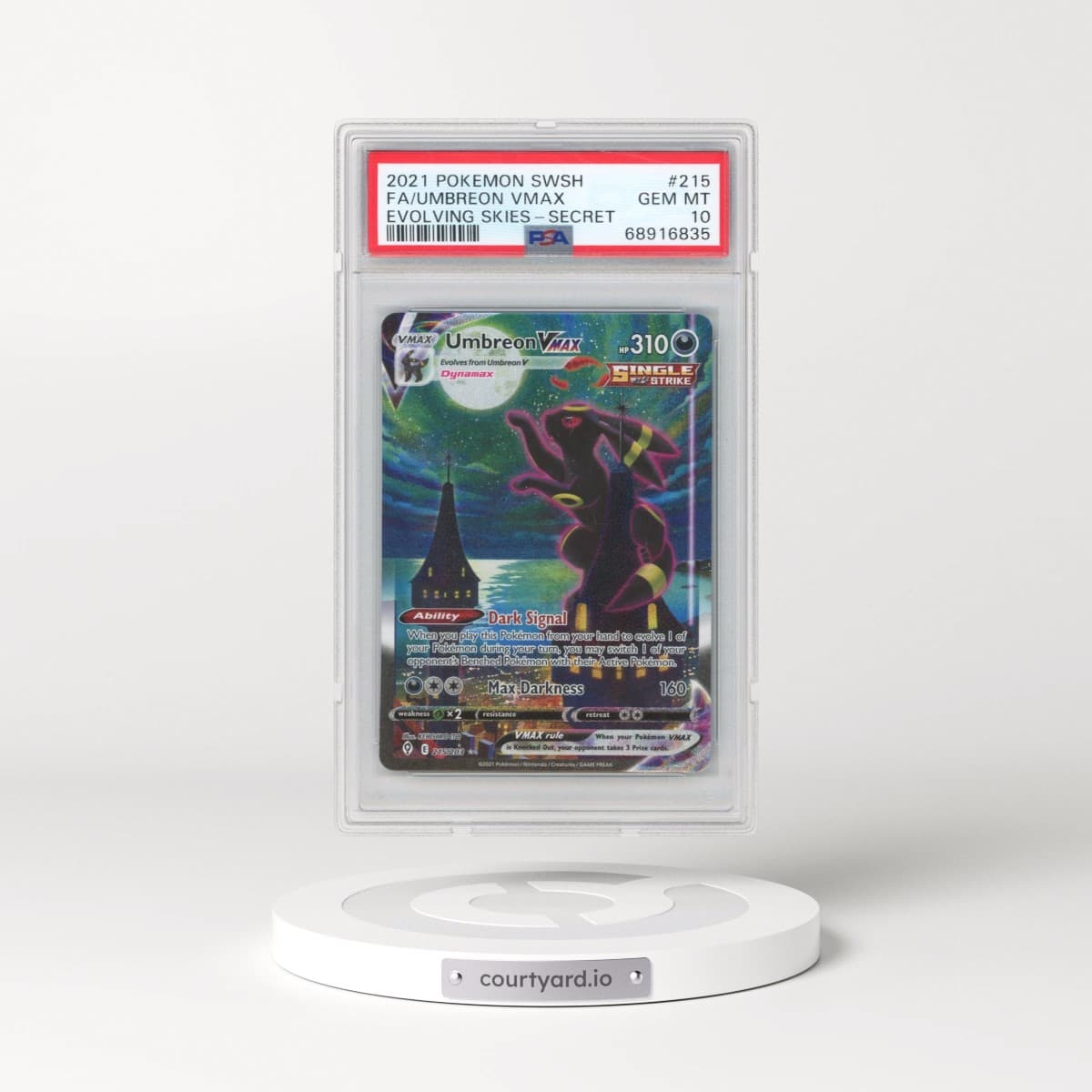 2021 Pokémon Sword & Shield Evolving Skies #215 Umbreon Vmax - Full Art Secret (PSA 10 GEM MINT)
