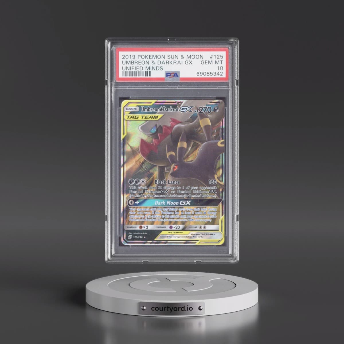 2019 Pokémon Sun & Moon Unified Minds #125 Umbreon & Darkrai GX - Holo (PSA 10 GEM MINT)