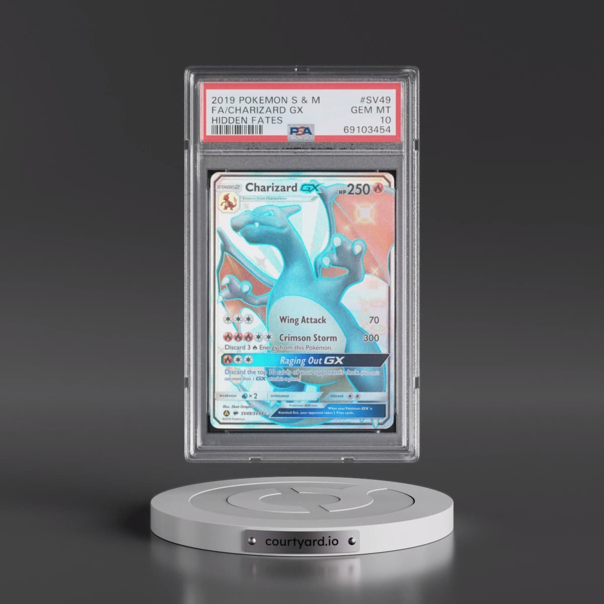 2019 Pokémon Sun & Moon Hidden Fates #SV49 Charizard GX - Holo Full Art (PSA 10 GEM MINT)