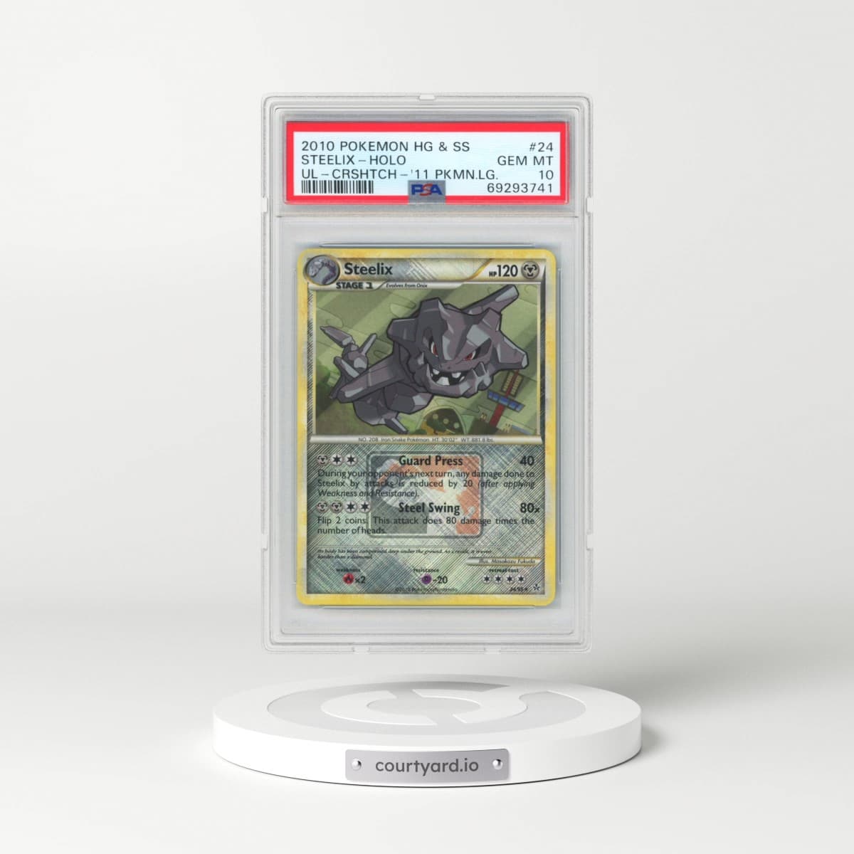 2010 Pokémon Heartgold & Soulsilver Unleashed #24 Steelix - Holo Crosshatch-2011 Pokemon League (PSA 10 GEM MINT)