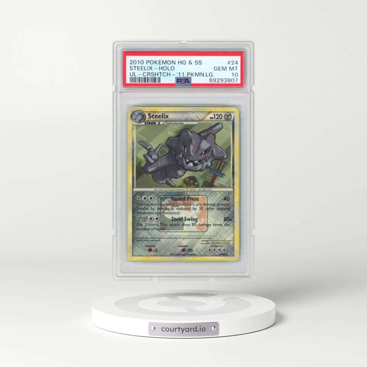 2010 Pokémon Heartgold & Soulsilver Unleashed #24 Steelix - Holo Crosshatch-2011 Pokemon League (PSA 10 GEM MINT)