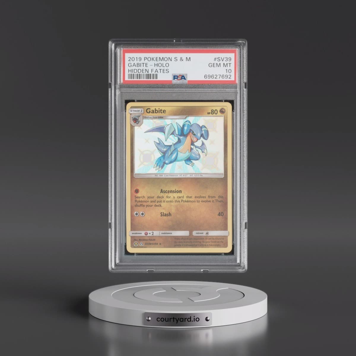 2019 Pokémon Sun & Moon Hidden Fates #SV39 Gabite - Holo (PSA 10 GEM MINT)